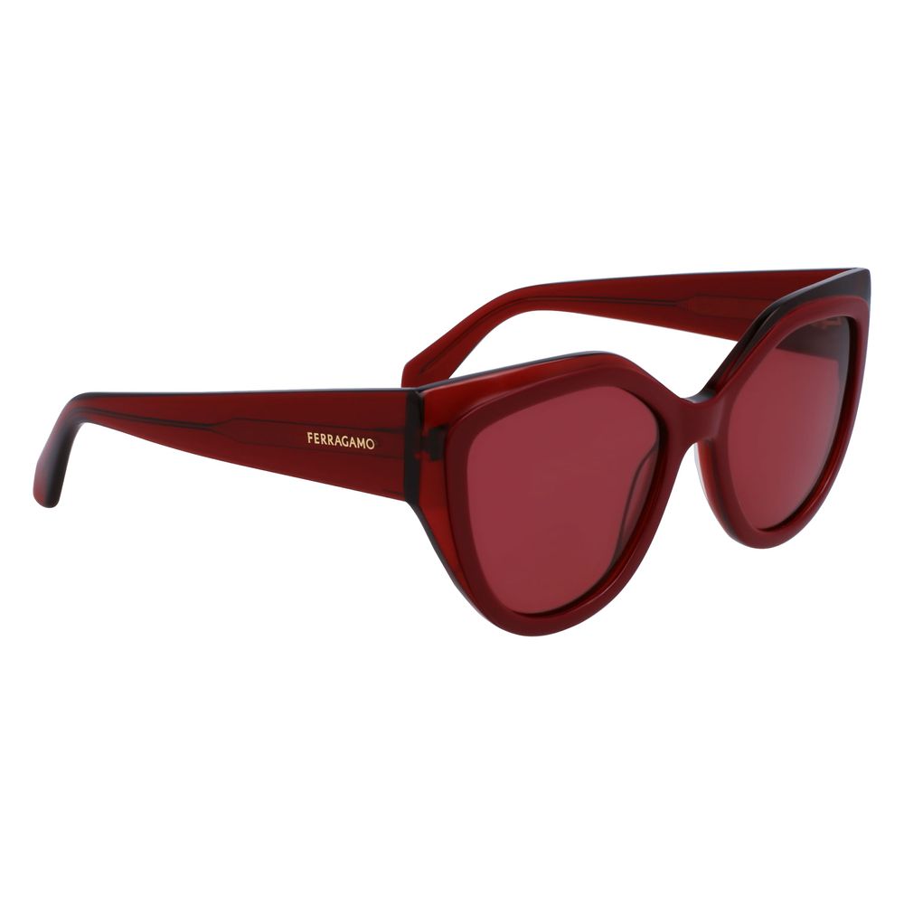 Indulge in the exquisite Ferragamo Red Acetate Sunglasses, where timeless craftsmanship meets bold sophistication, perfect for elevating any glamorous occasion.