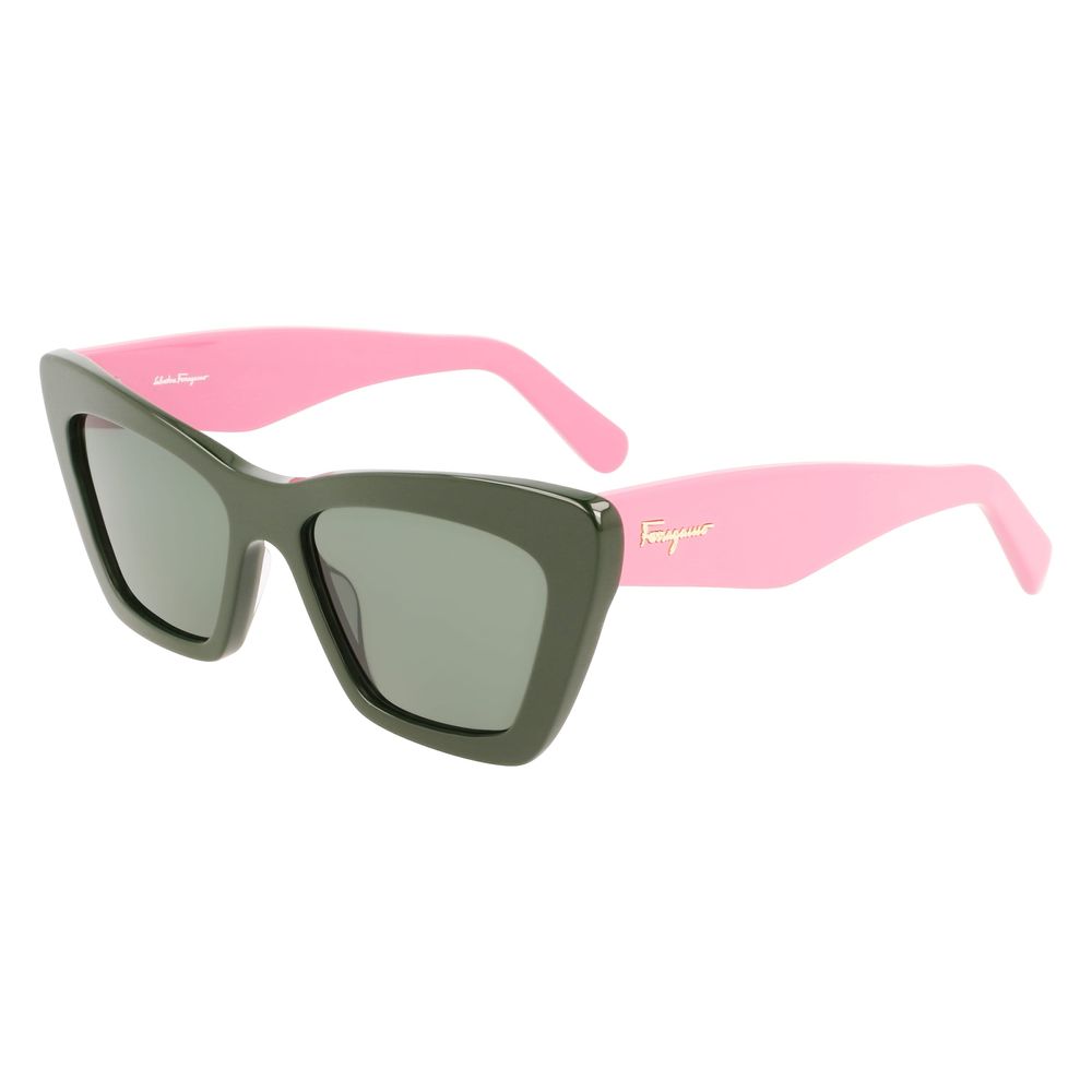 Discover the Ferragamo Green Acetate Sunglasses, where exquisite craftsmanship meets timeless elegance, perfect for those who embody sophistication and style.