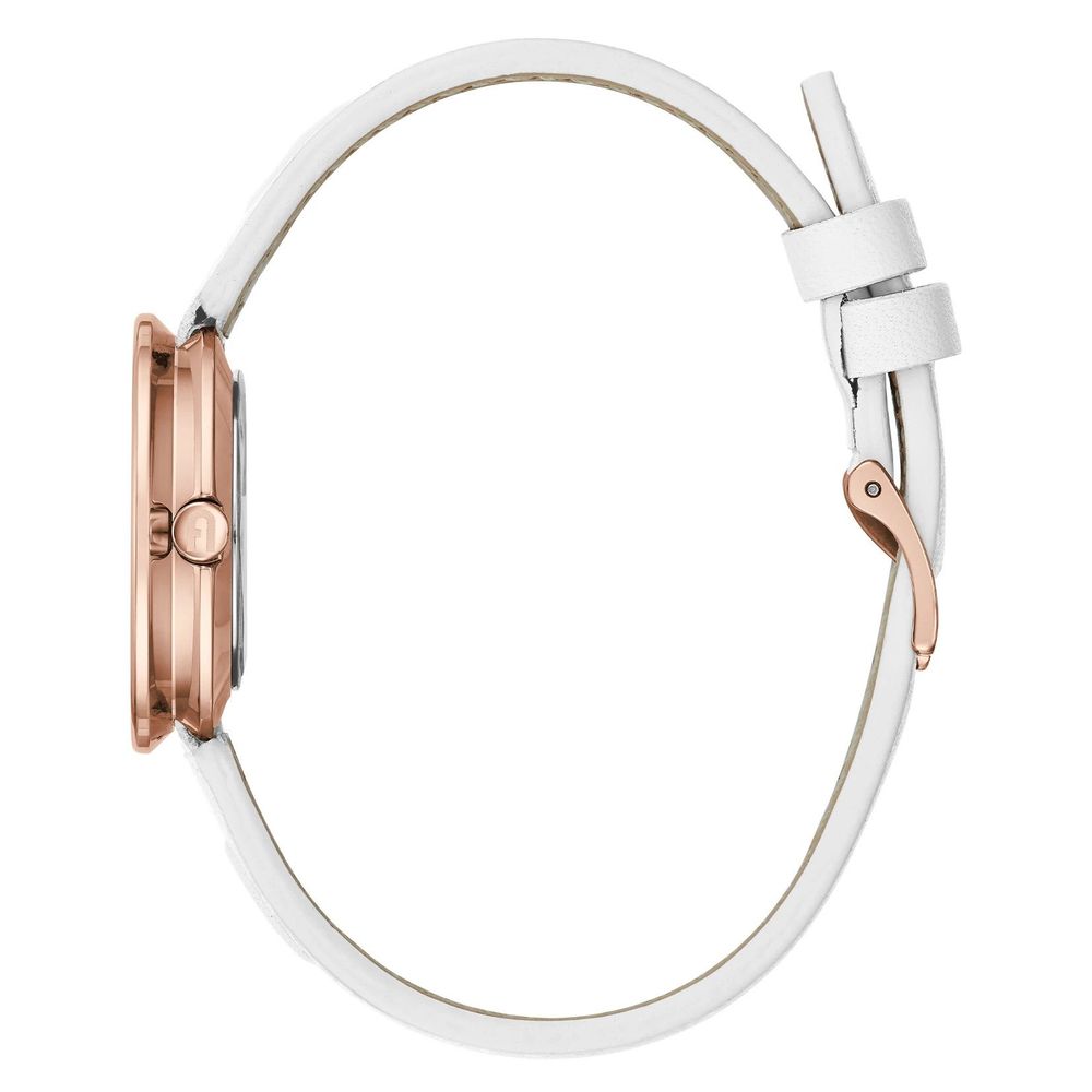 Discover the Furla White Leather Dress Watch, a masterpiece of quartz precision and pink elegance, embodying timeless sophistication for the discerning individual.