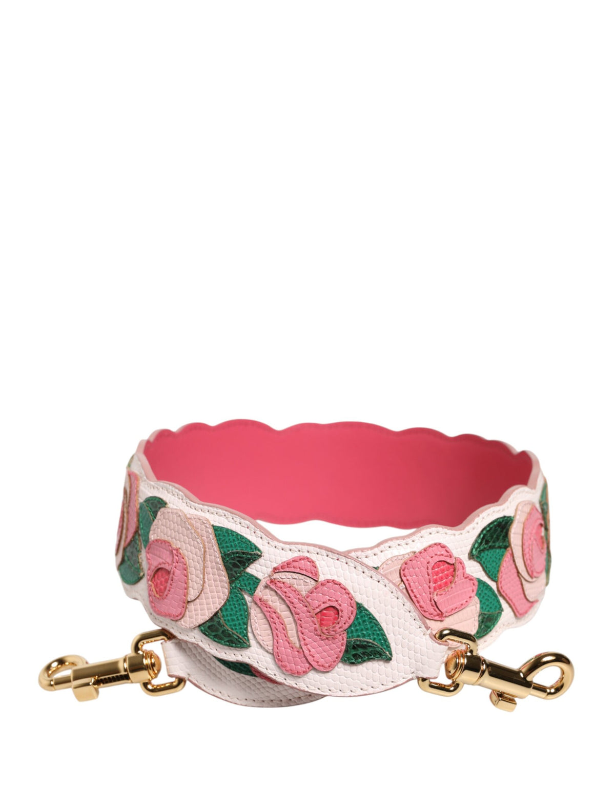 Elevate your style with the Dolce & Gabbana White Floral Calf Leather Shoulder Strap, a luxurious accessory that embodies exquisite craftsmanship and timeless elegance.