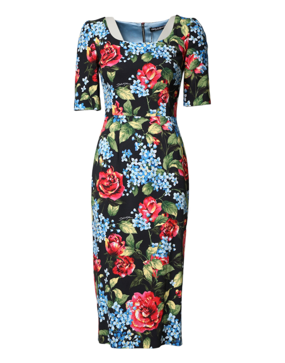 Elevate your wardrobe with the Dolce & Gabbana Black Floral Print Viscose Sheath Midi Dress, a masterpiece of Italian craftsmanship that embodies timeless elegance and sensual allure.