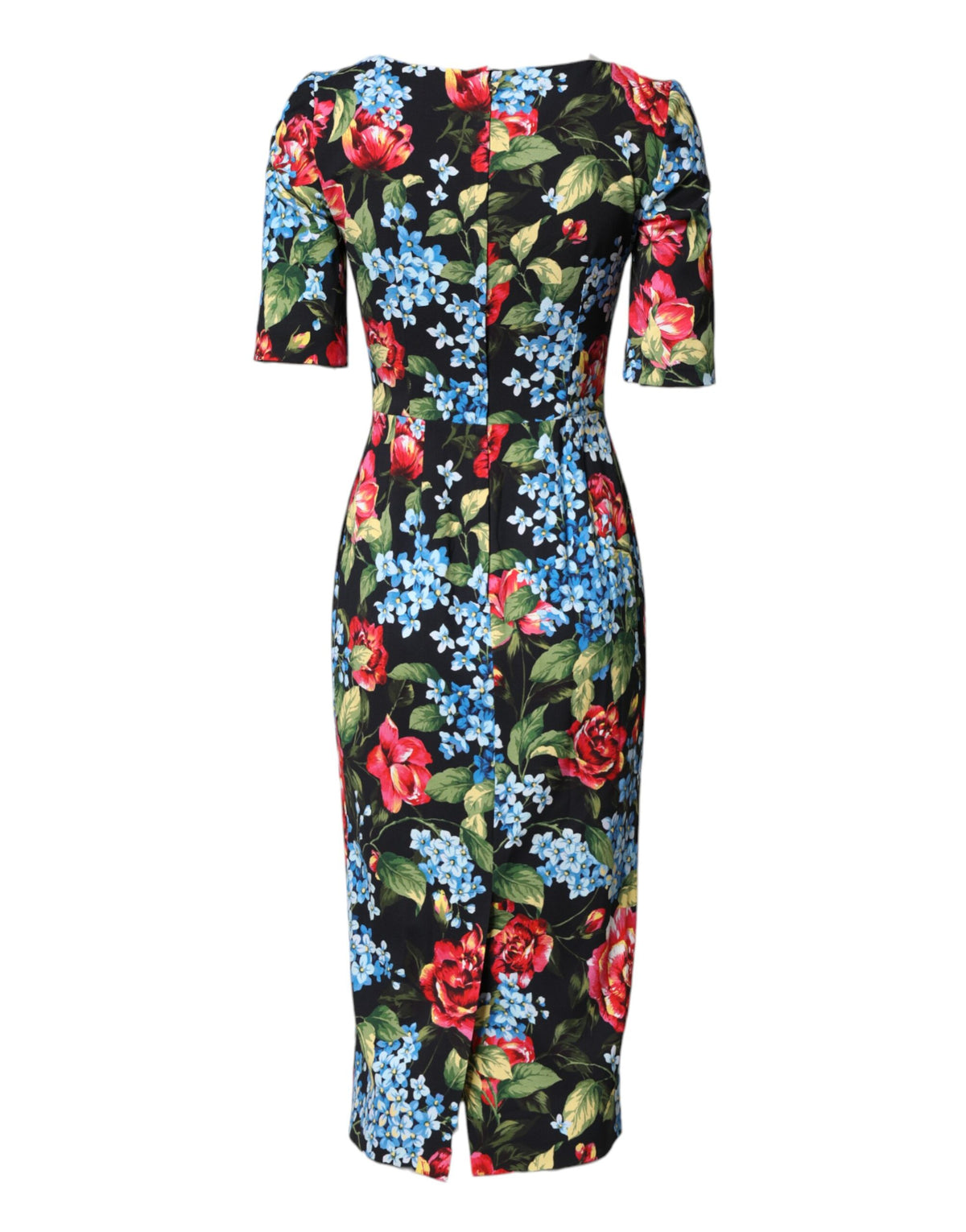 Indulge in the exquisite Dolce & Gabbana Black Floral Print Viscose Sheath Midi Dress, a timeless piece that embodies luxury and sophistication for the discerning individual.