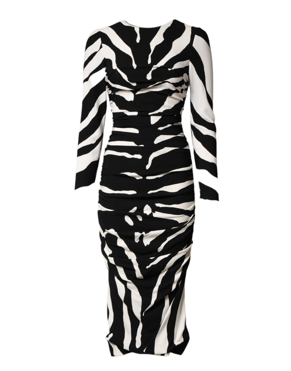 Indulge in the exquisite Dolce & Gabbana Black White Zebra Viscose Sheath Midi Dress, a symbol of luxury and elegance, crafted in Italy for the discerning individual.