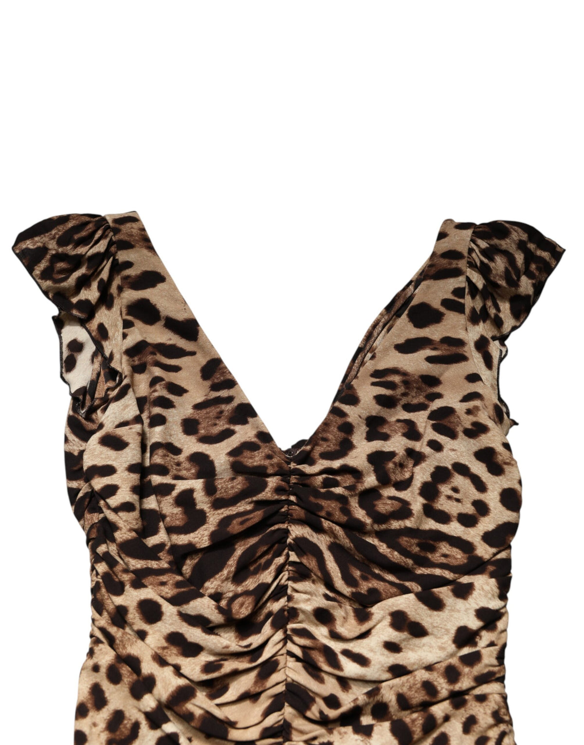 Indulge in the exquisite Dolce & Gabbana Brown Leopard Sleeveless Sheath Midi Dress, a masterpiece of silk and elastane, embodying timeless elegance and unparalleled craftsmanship.