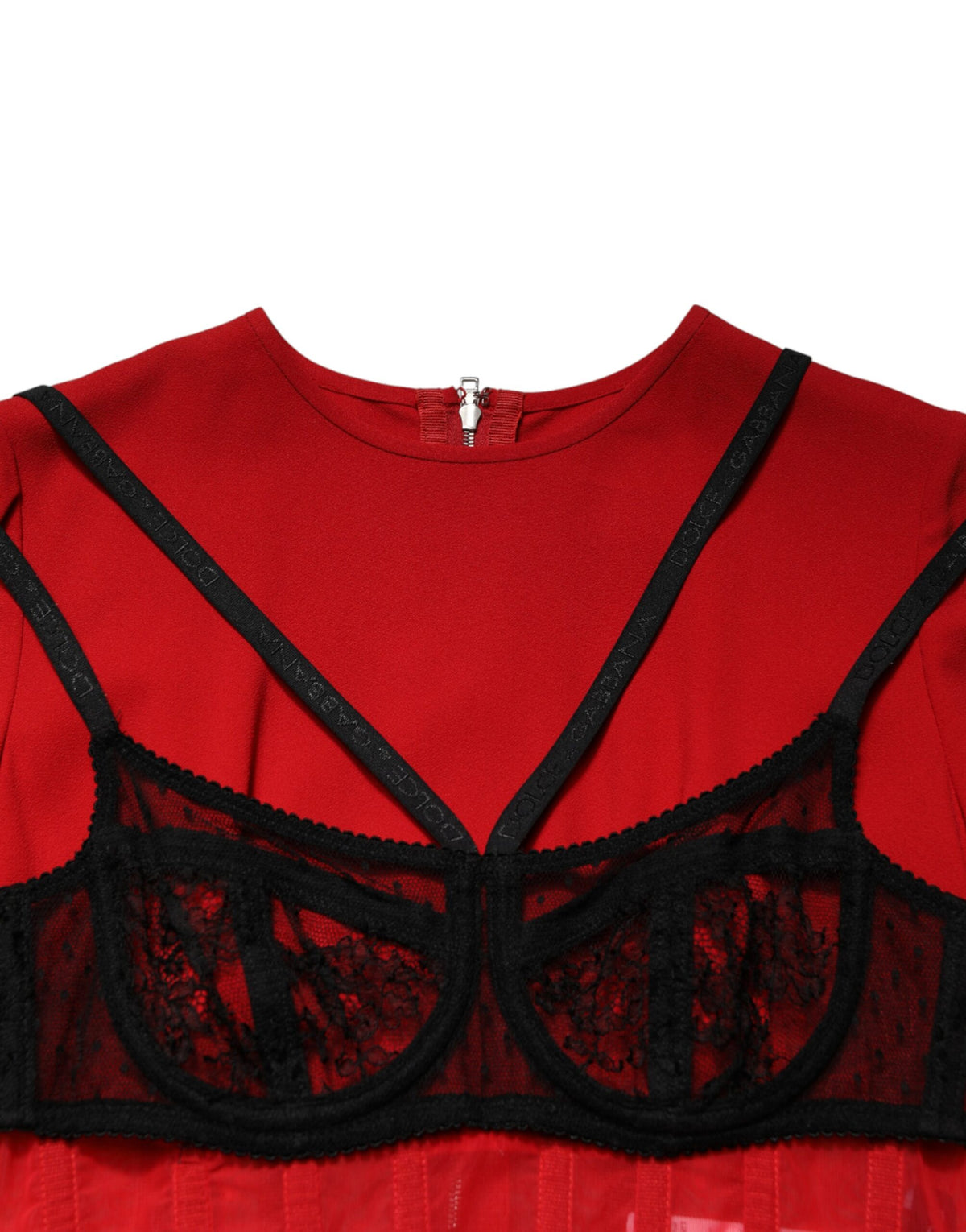 Indulge in the exquisite Dolce & Gabbana Black Red Contrasting Bra Cady Midi Dress, a luxurious blend of fine cady fabric and bold design, perfect for the discerning individual.