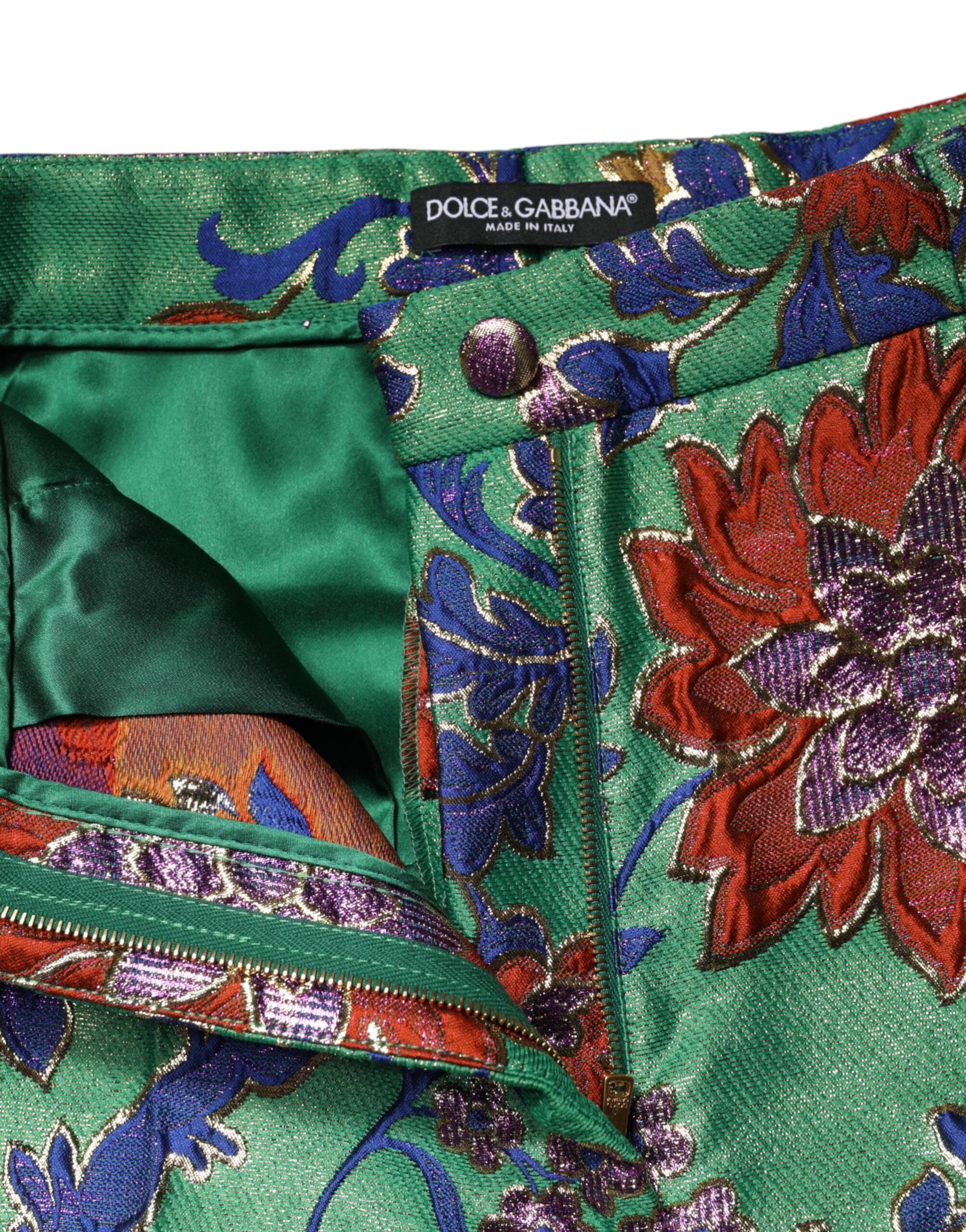 Dolce & Gabbana Green Floral Polyester BootCut Trouser Pants
