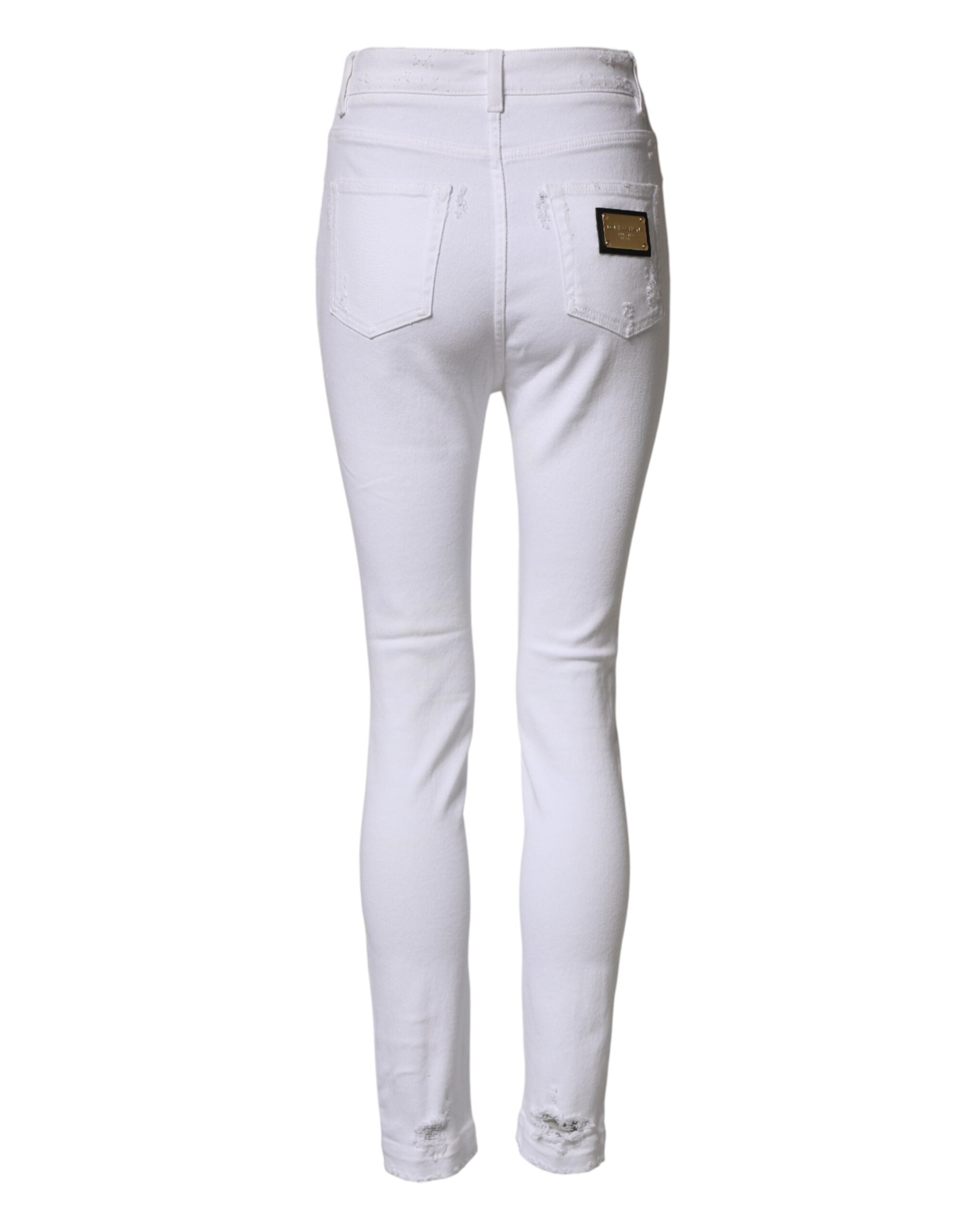 Dolce & Gabbana White Distressed High Waist Denim Jeans