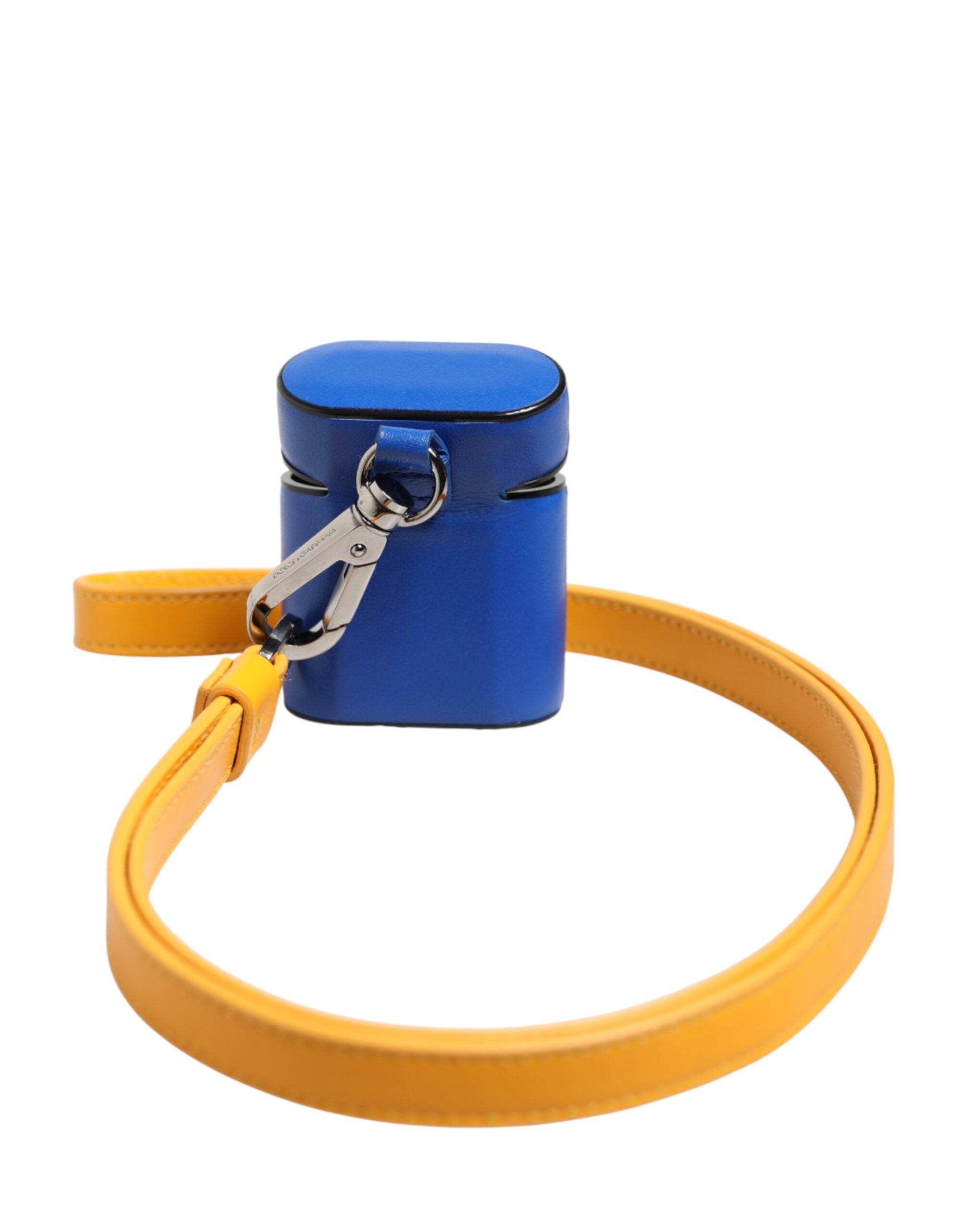Elevate your style with the Dolce & Gabbana Blue Yellow Calfskin Leather Airpods Case, a luxurious blend of exquisite craftsmanship and bold artistry, made in Italy.