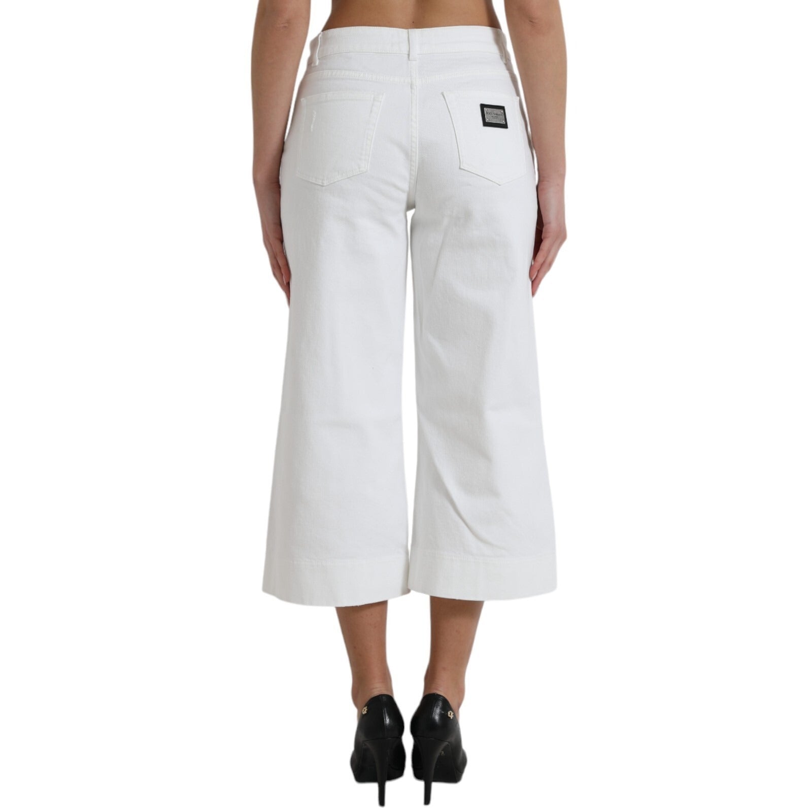Dolce & Gabbana Wide Leg White Cotton Cropped Denim Jeans