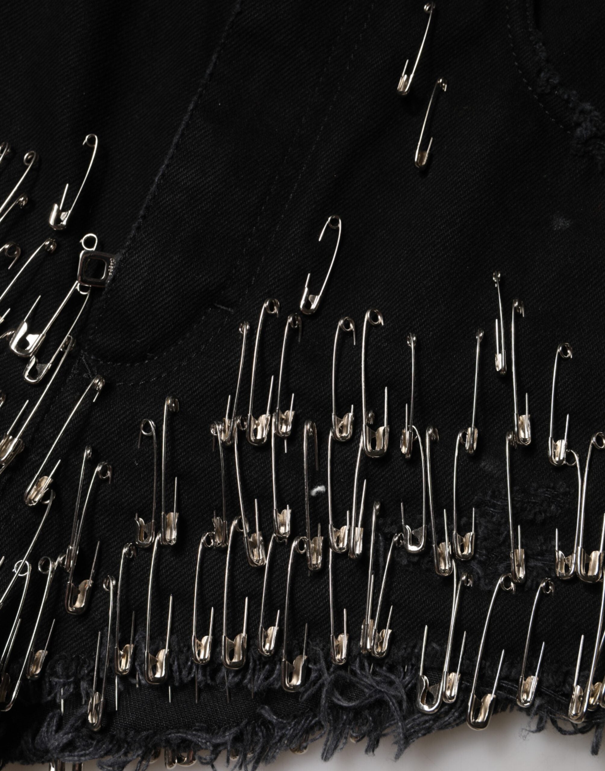 Dolce & Gabbana Black Pins Cotton Denim Hot Pants Shorts