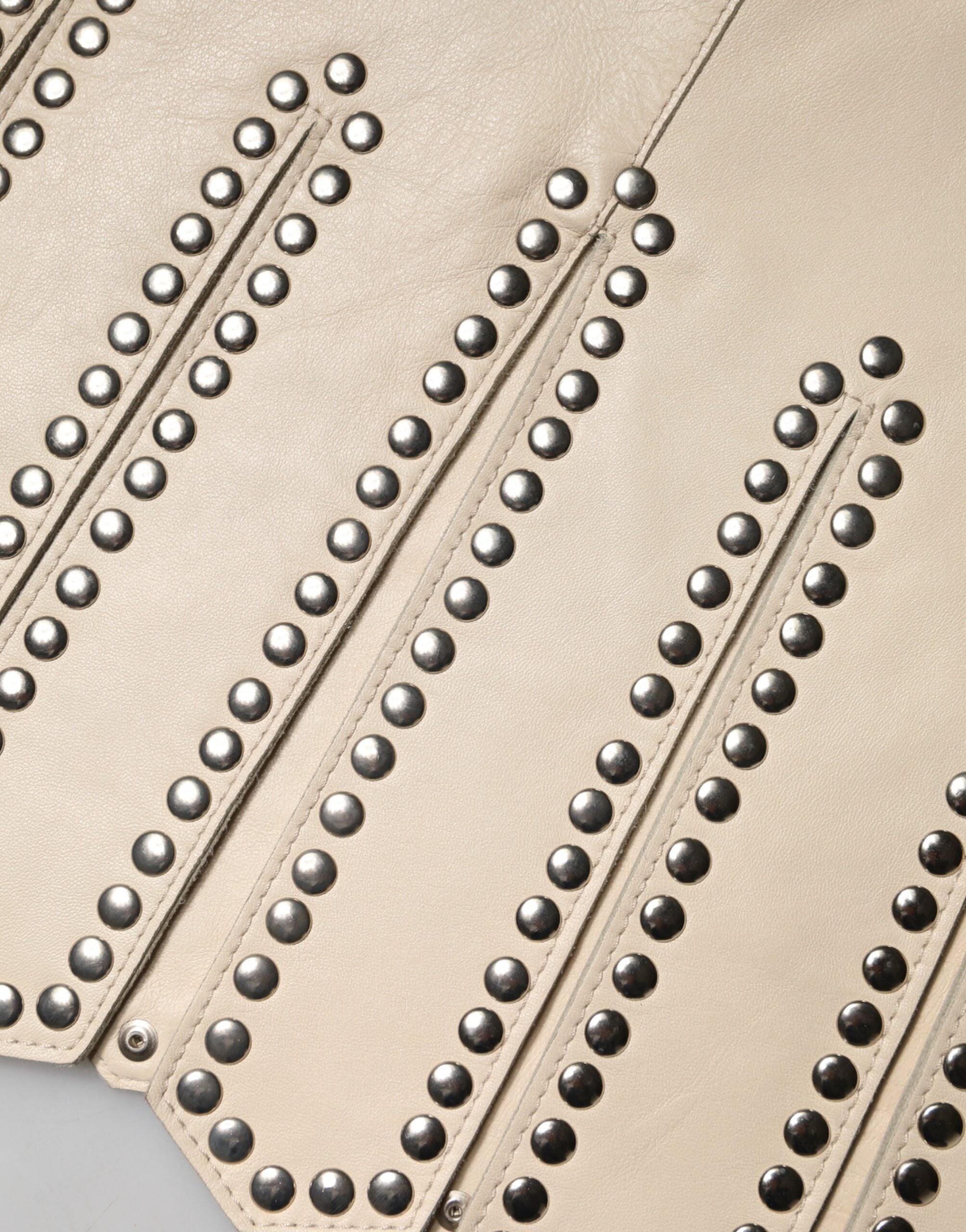 Dolce & Gabbana Beige Leather Studs Mid Waist Mini Skirt