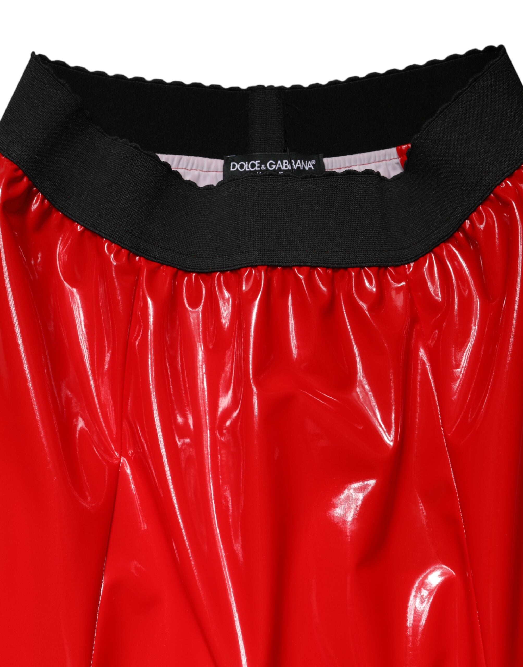 Dolce & Gabbana Glossy Red Polyester High Waist Midi Skirt