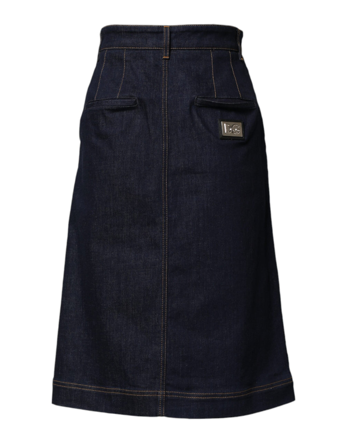 Dolce & Gabbana Dark Blue Cotton A-line Denim Midi Skirt Couture