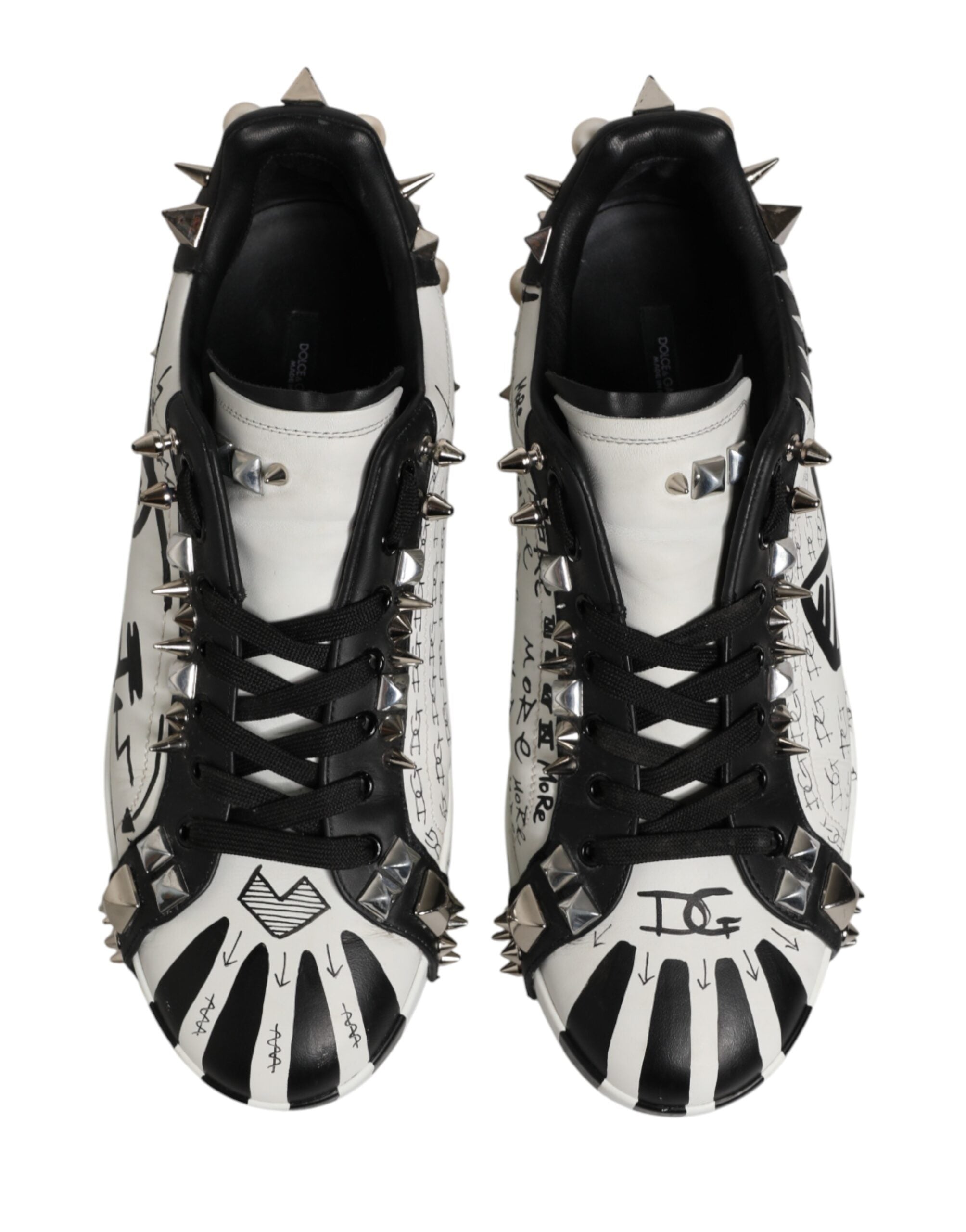 Dolce & Gabbana Black White Studded Low Top Sneakers Shoes