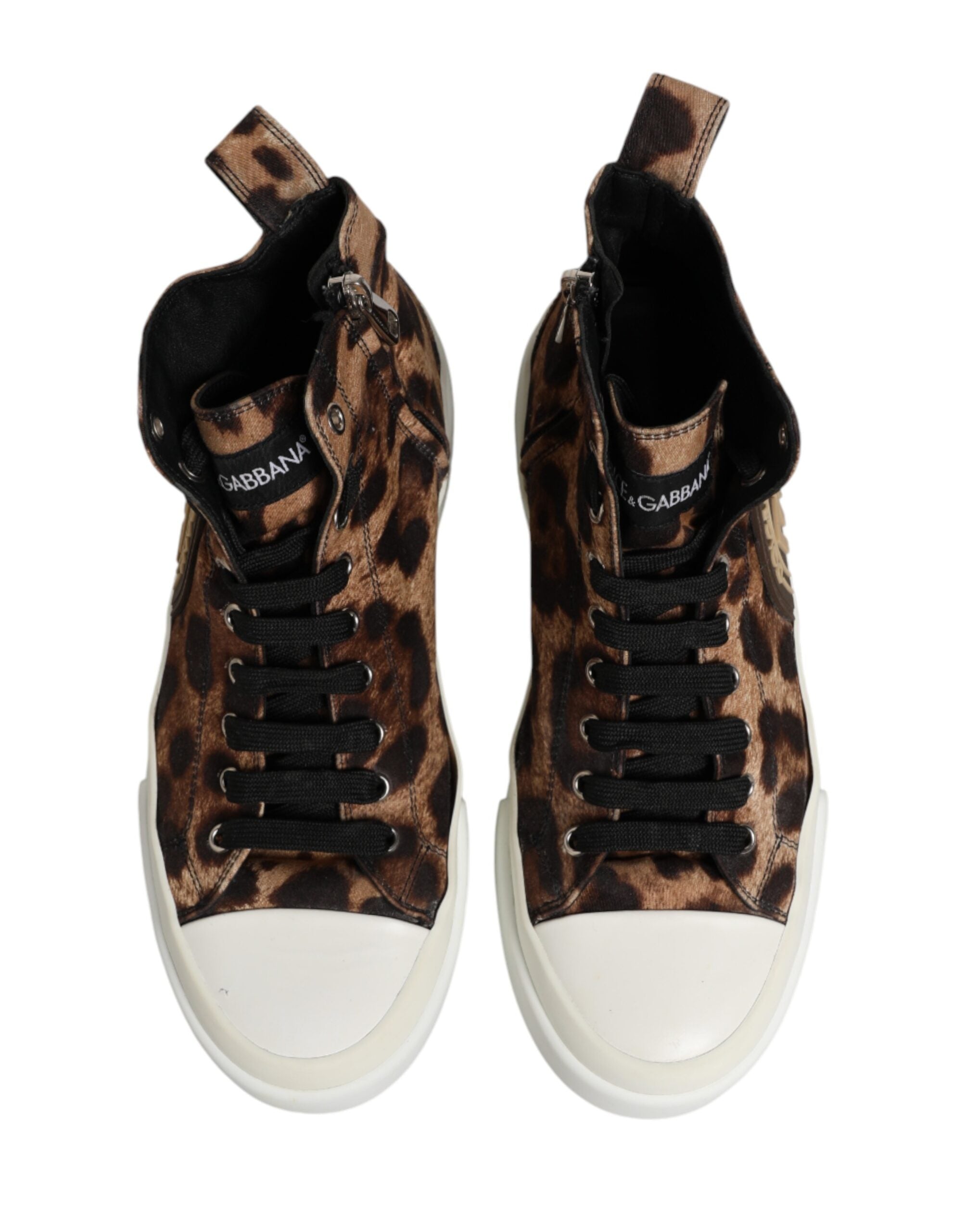 Dolce & Gabbana Brown Leopard Cotton High Top Sneakers Shoes