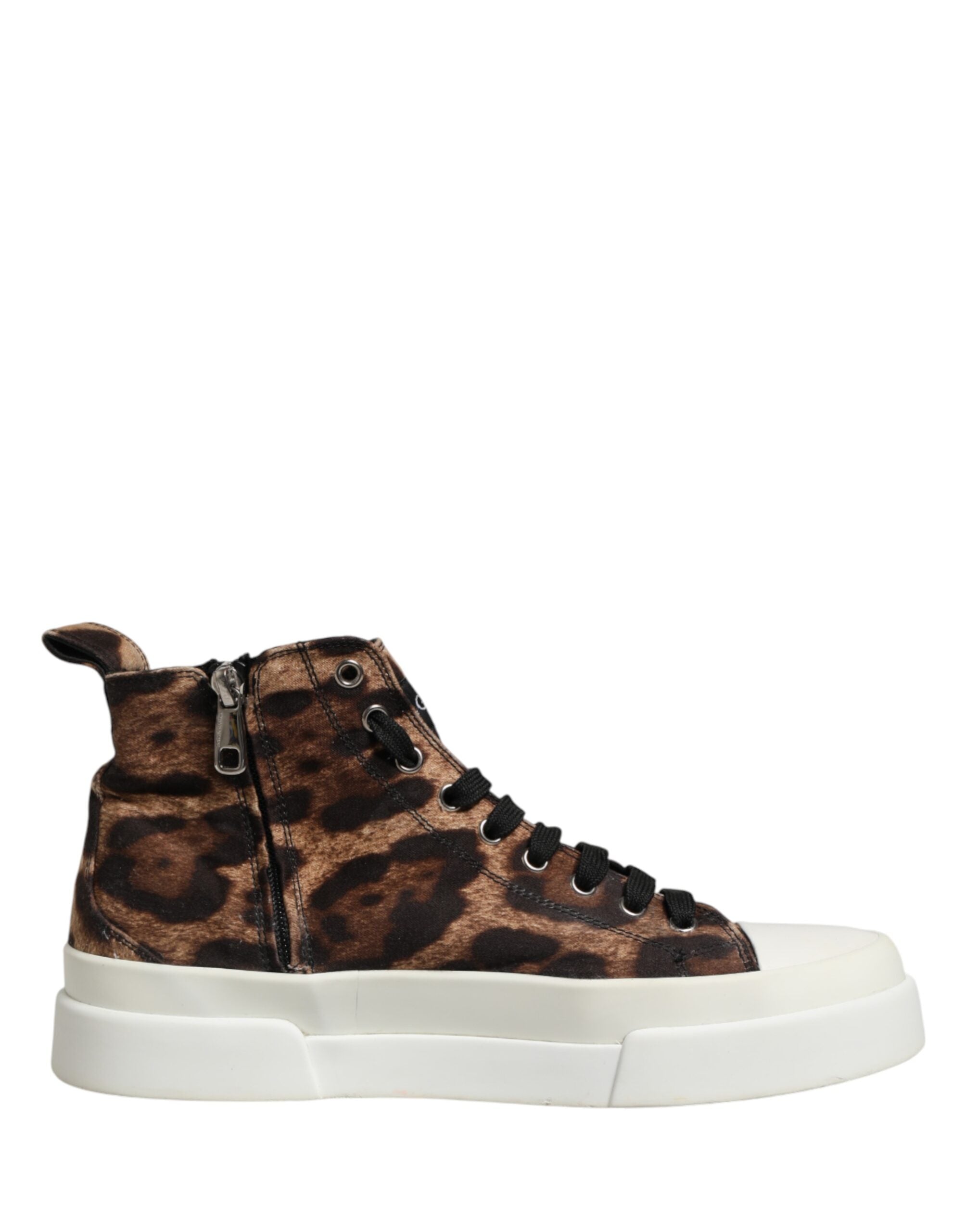 Dolce & Gabbana Brown Leopard Cotton High Top Sneakers Shoes