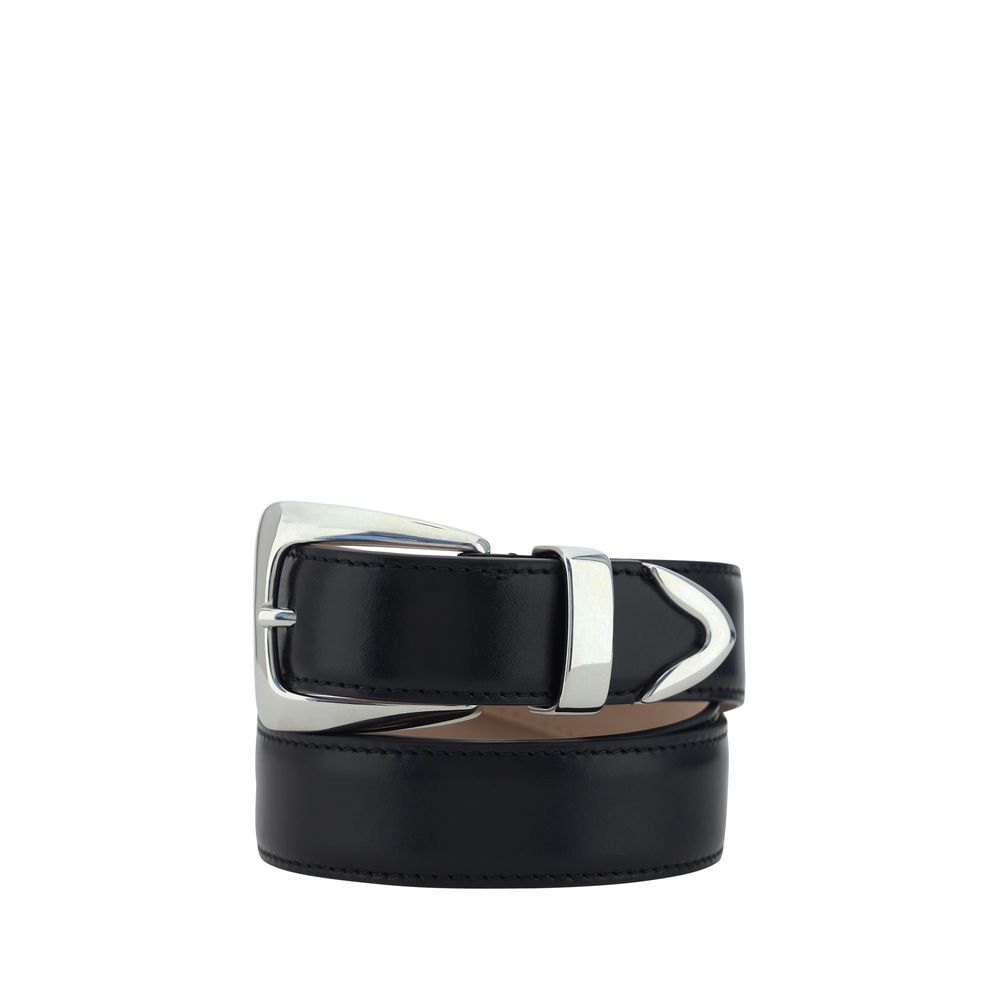 Experience the opulence of the Khaite Black Calf Leather Bos Taurus Regular Belt, a timeless accessory crafted from sumptuous calf leather, embodying refined elegance and sophistication.