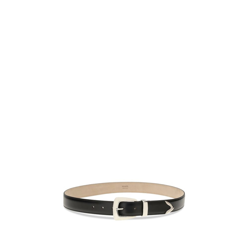 Elevate your style with the Khaite Black Calf Leather Bos Taurus Regular Belt, a timeless accessory crafted from sumptuous calf leather, embodying refined elegance and sophistication.