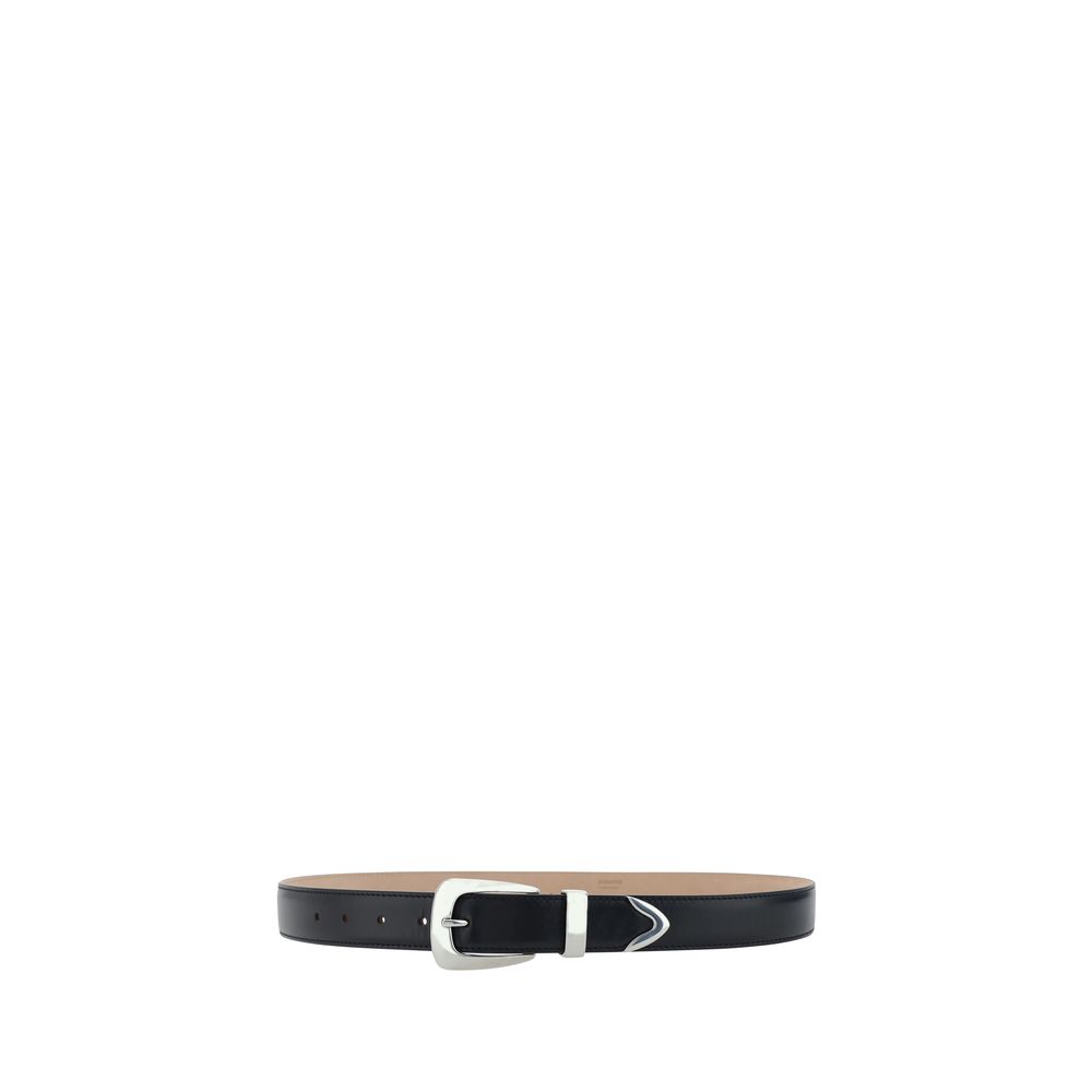 Discover the Khaite Black Calf Leather Bos Taurus Regular Belt, a luxurious accessory crafted from sumptuous calf leather, embodying timeless elegance and sophistication.