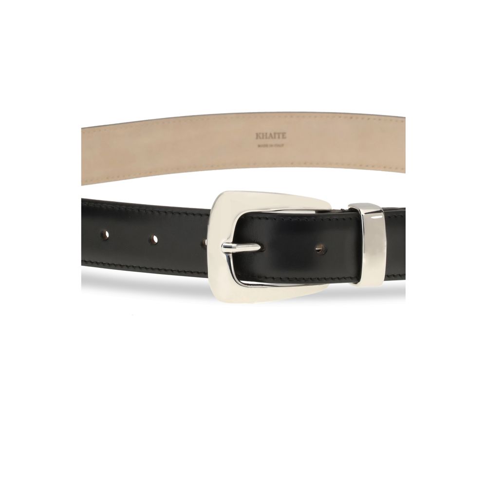 Elevate your style with the Khaite Black Calf Leather Bos Taurus Regular Belt, a masterpiece of luxurious craftsmanship that embodies timeless elegance and sophistication.