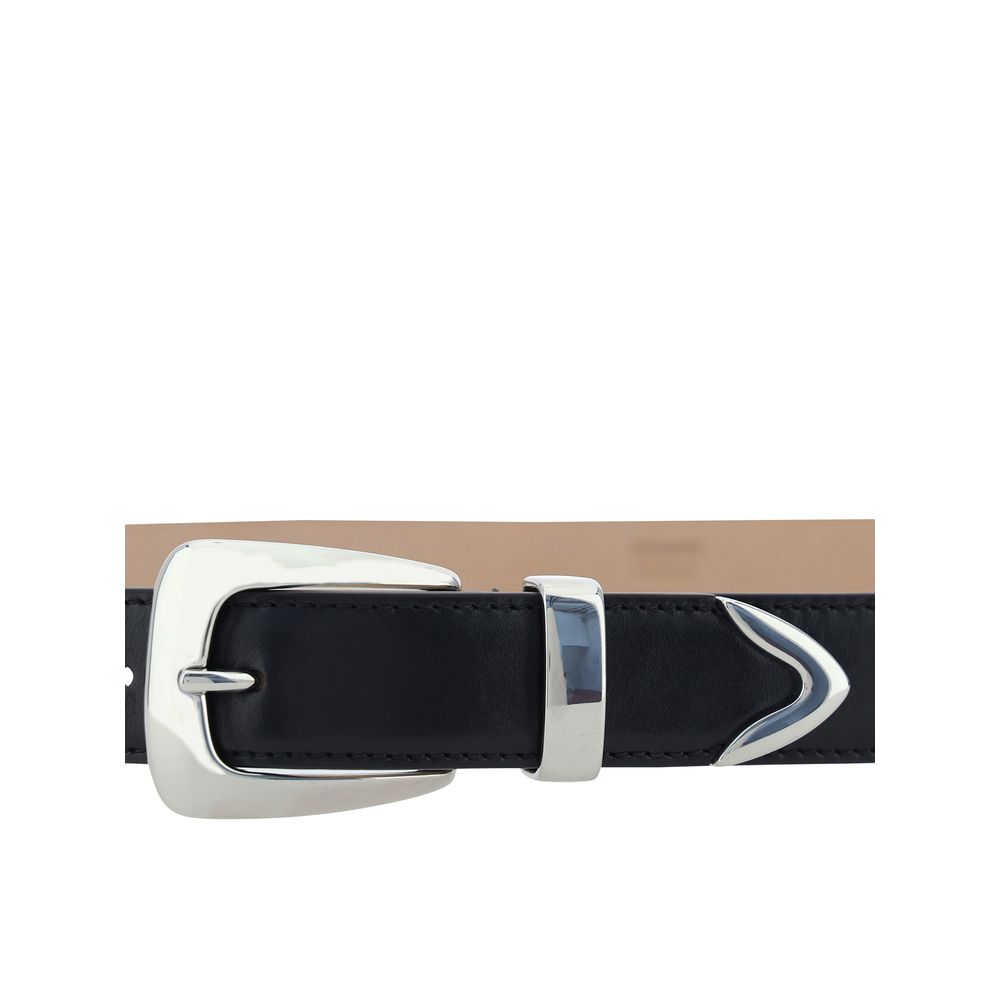 Indulge in the Khaite Black Calf Leather Bos Taurus Regular Belt, a symbol of luxury and sophistication, crafted from sumptuous calf leather for timeless elegance.