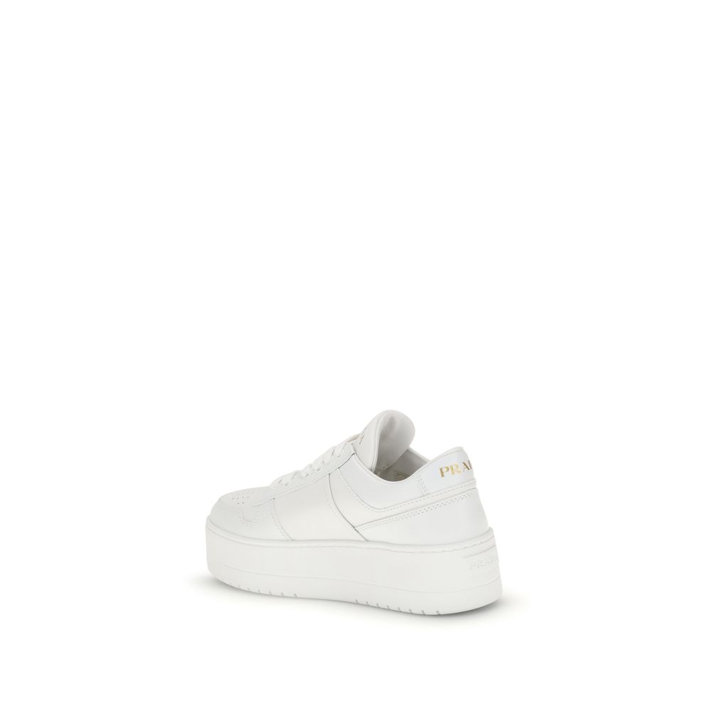 Discover the Prada White Calf Leather Bos Taurus Platform Sneakers, where exquisite craftsmanship meets timeless elegance, redefining luxury for the discerning individual.