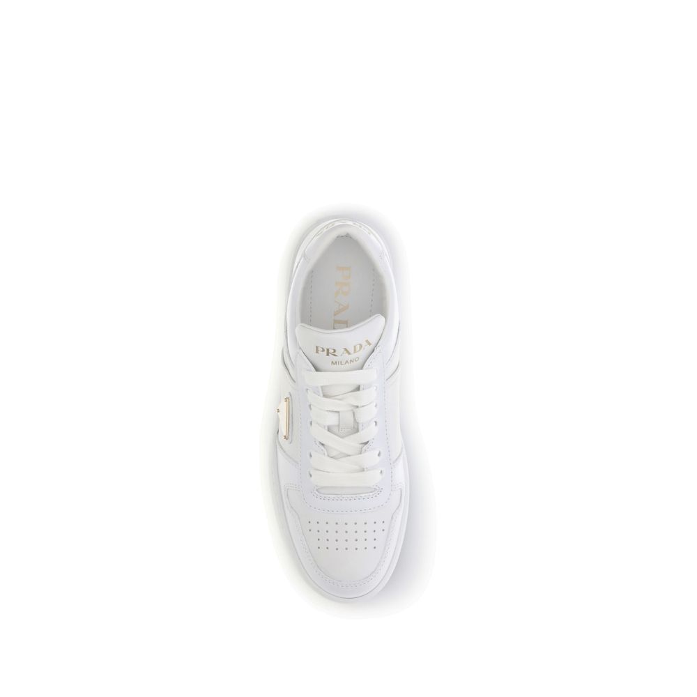 Experience the Prada White Calf Leather Bos Taurus Platform Sneakers, where exquisite craftsmanship meets timeless elegance, redefining luxury for the discerning individual.