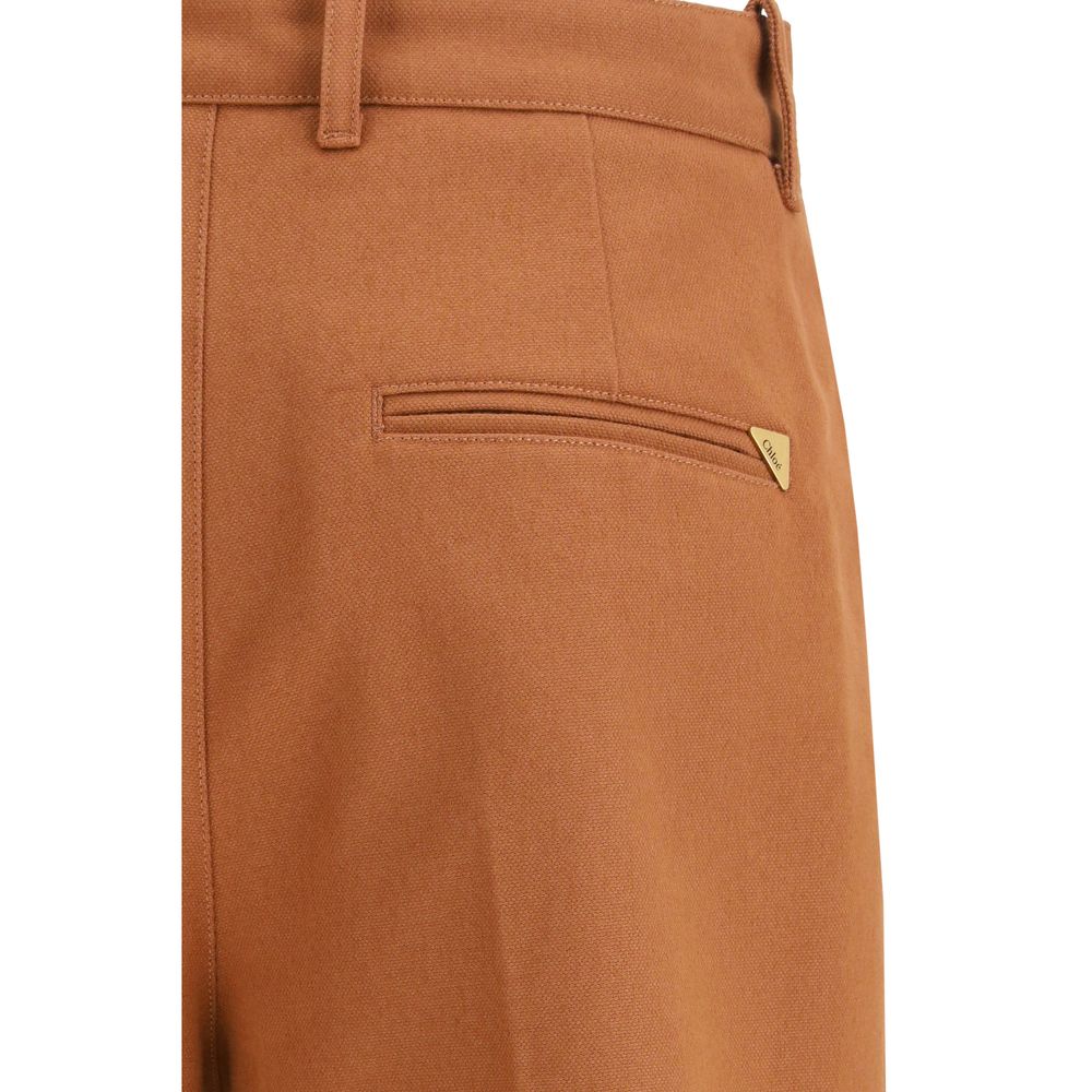 Chloé Brown Cotton Flared Pants - Luxurious Elegance Redefined