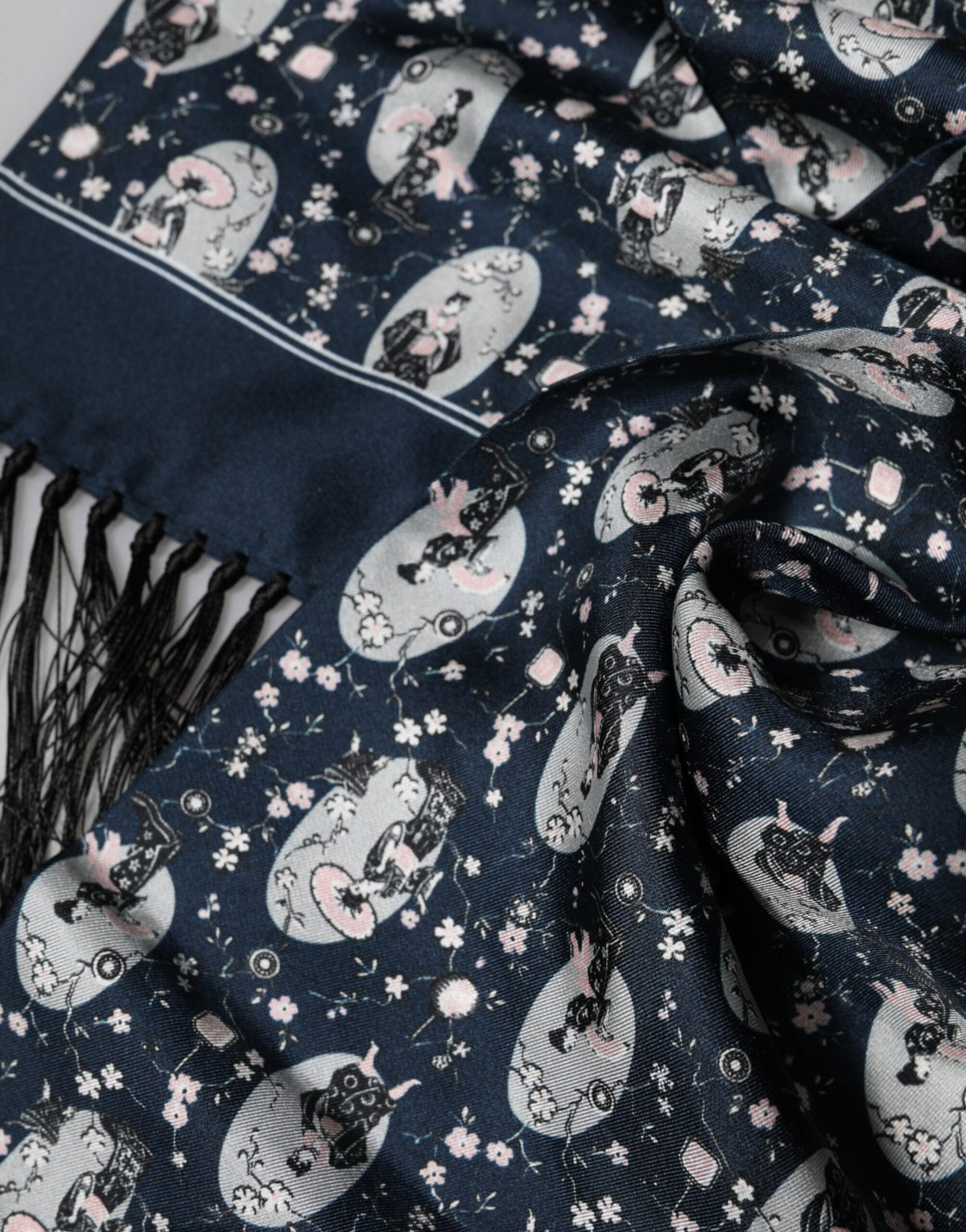 Dolce & Gabbana Navy Blue Silk Neck Wrap Shawl, Luxurious Couture