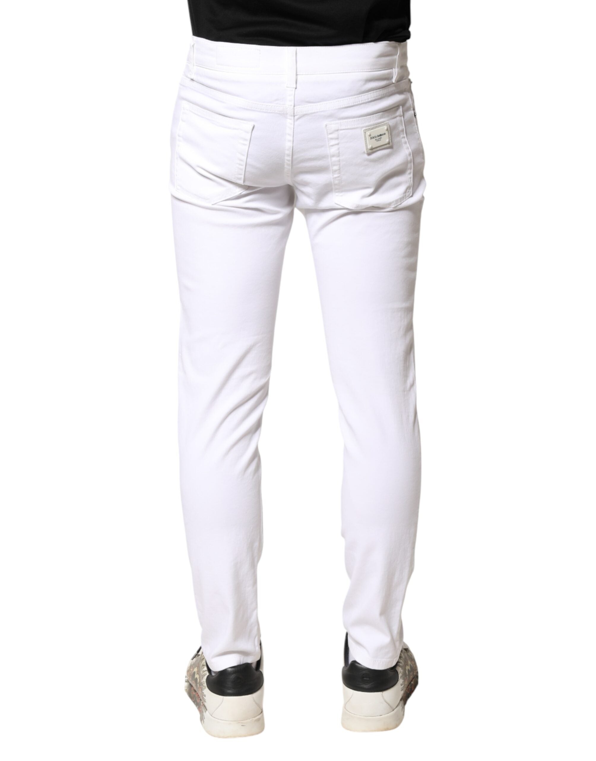 Dolce & Gabbana White Cotton Stretch Skinny Denim Men Jeans