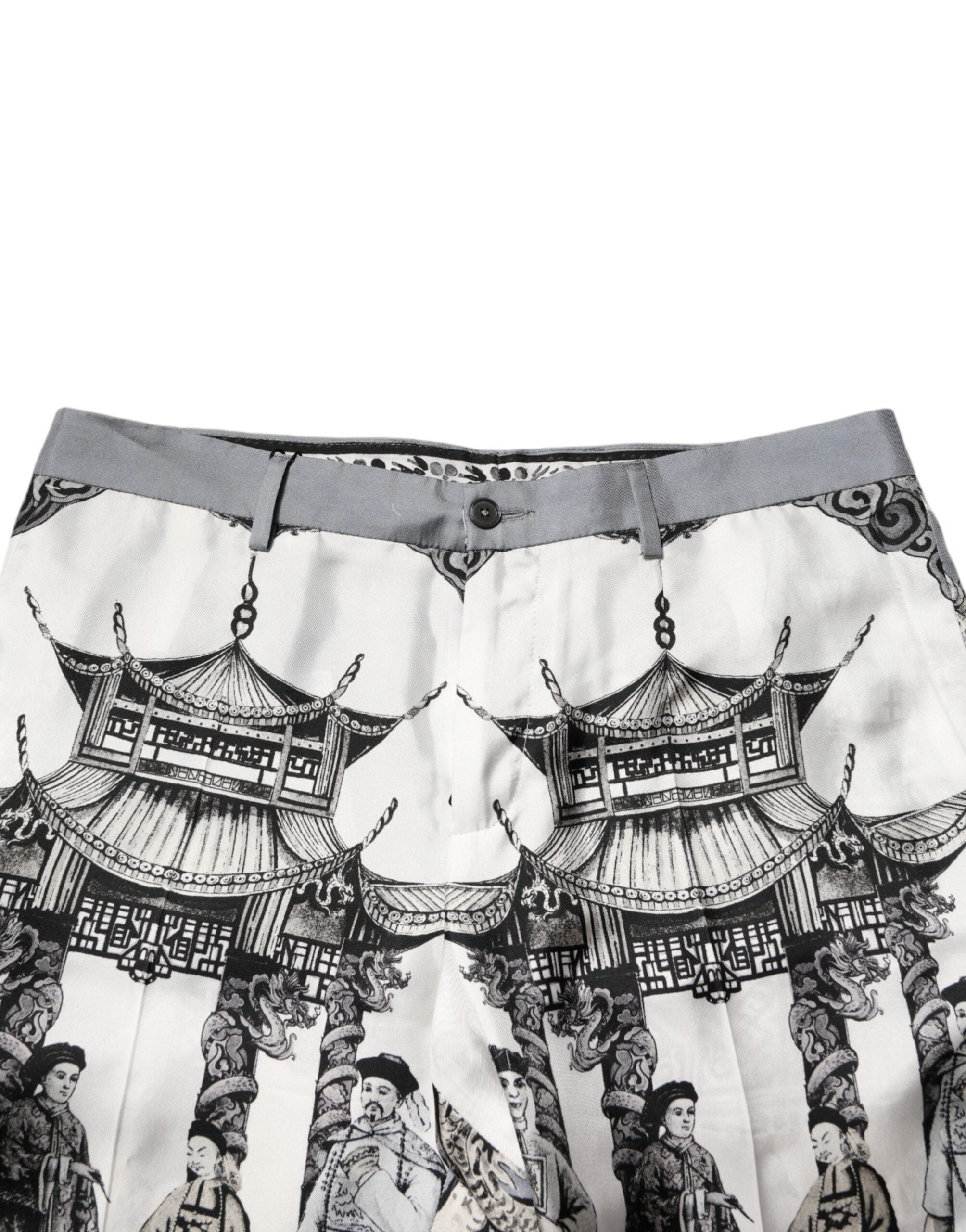 Dolce & Gabbana White Japanese Asian Print Silk Bermuda Shorts