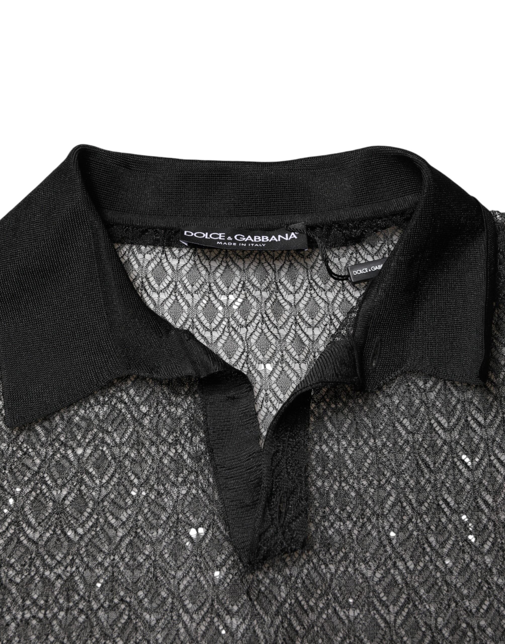 Dolce & Gabbana Black Sheer Short Sleeves Casual Polo Top