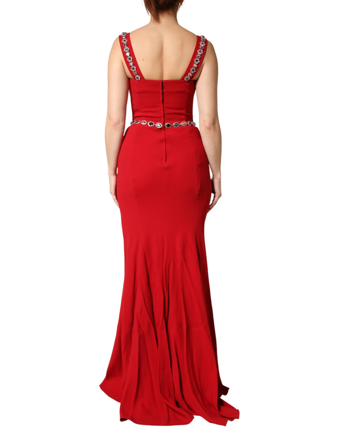 Indulge in the exquisite allure of the Dolce & Gabbana Red Embellished Sheath Mermaid Gown, a testament to Italian craftsmanship and timeless elegance for unforgettable evenings.