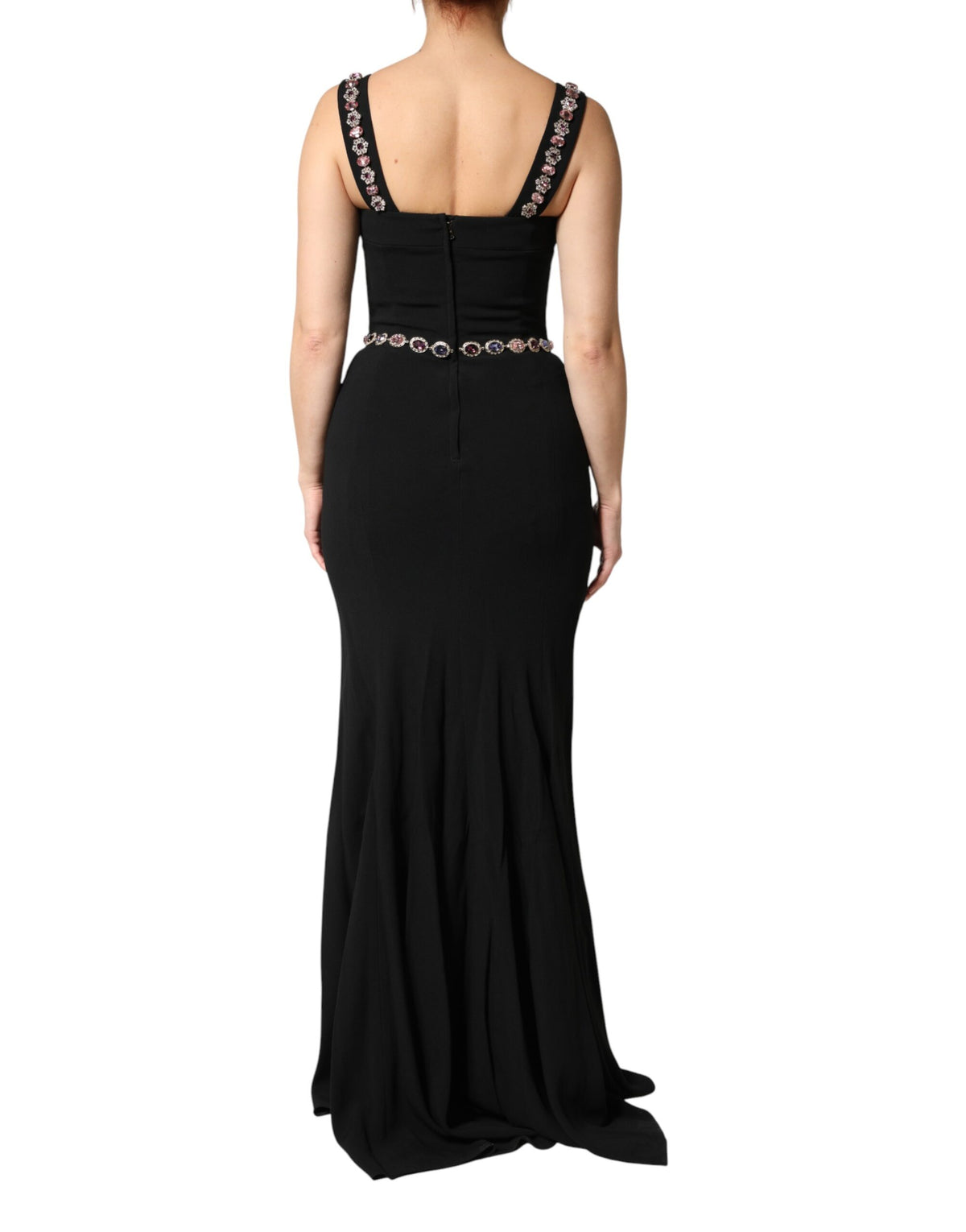 Indulge in the exquisite Dolce & Gabbana Black Embellished Sheath Mermaid Gown, a testament to Italian craftsmanship that redefines elegance and sophistication for every occasion.
