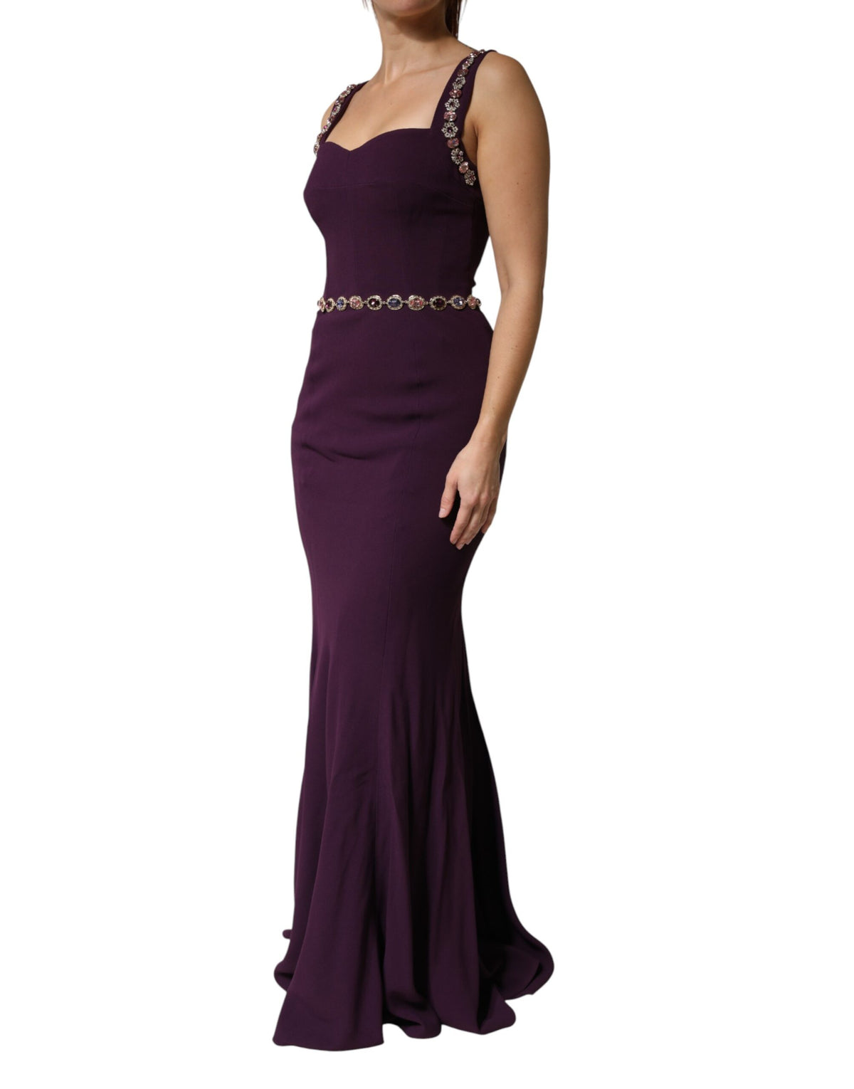 Elevate your elegance with the Dolce & Gabbana Violet Embellished Sheath Mermaid Gown, a testament to Italian craftsmanship and luxurious allure, perfect for unforgettable moments.