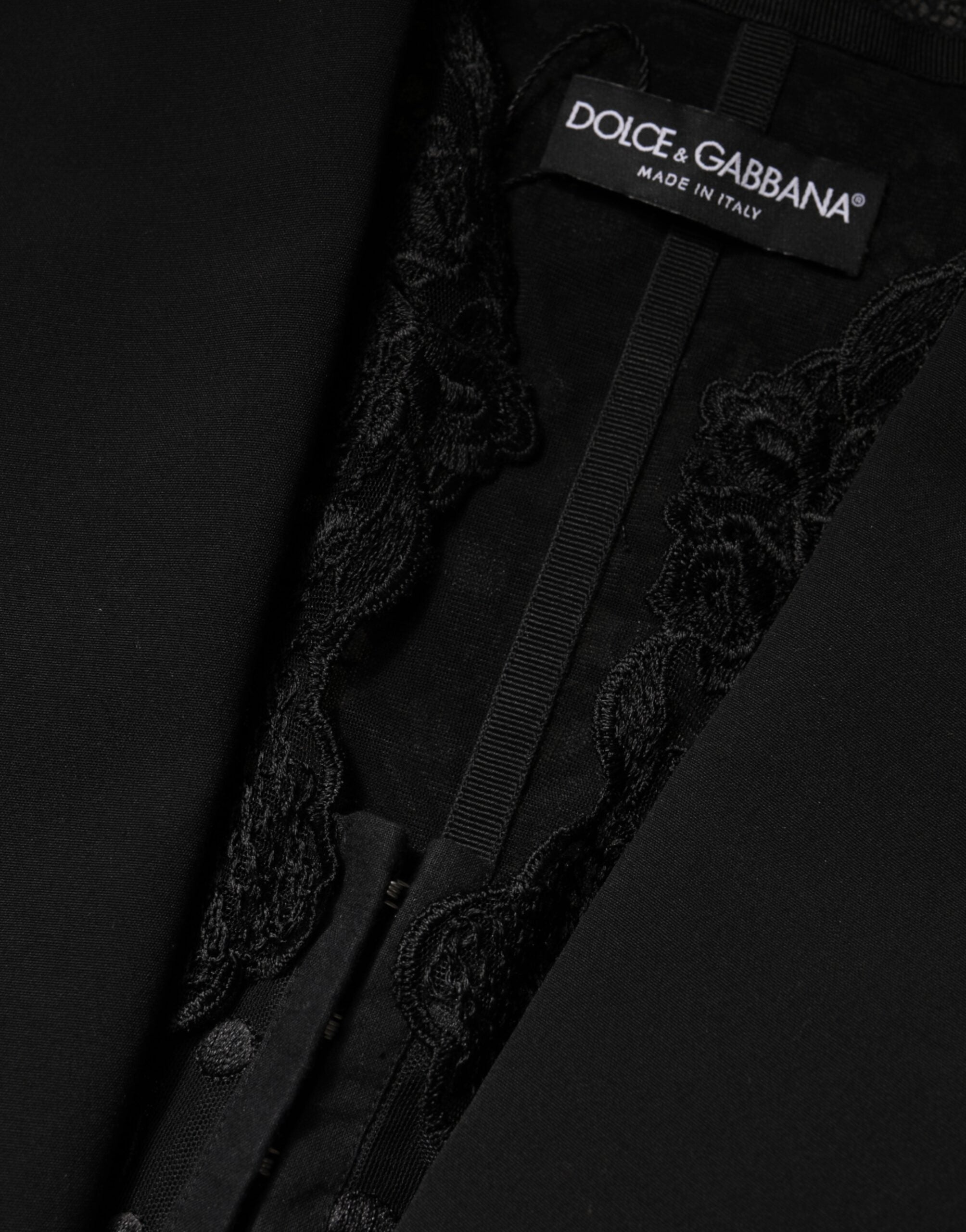 Dolce & Gabbana Black Lace V-neck Slit Hem Gathered Waist Vest Jacket