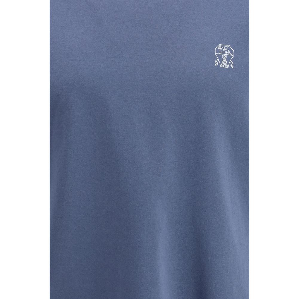 Brunello Cucinelli Blue Cotton T-Shirt | Designer Luxury Essential