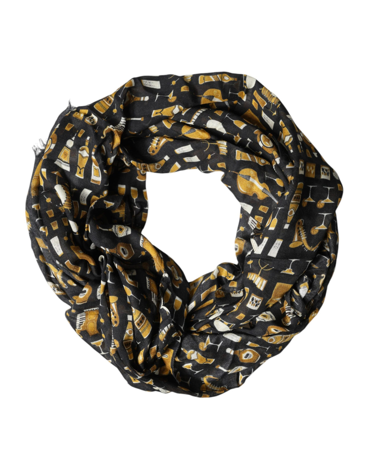 Indulge in the exquisite Dolce & Gabbana Black Jazz Club Print Neck Wrap Shawl Scarf, a luxurious blend of 90% MD and 10% WS, crafted in Italy for timeless elegance.