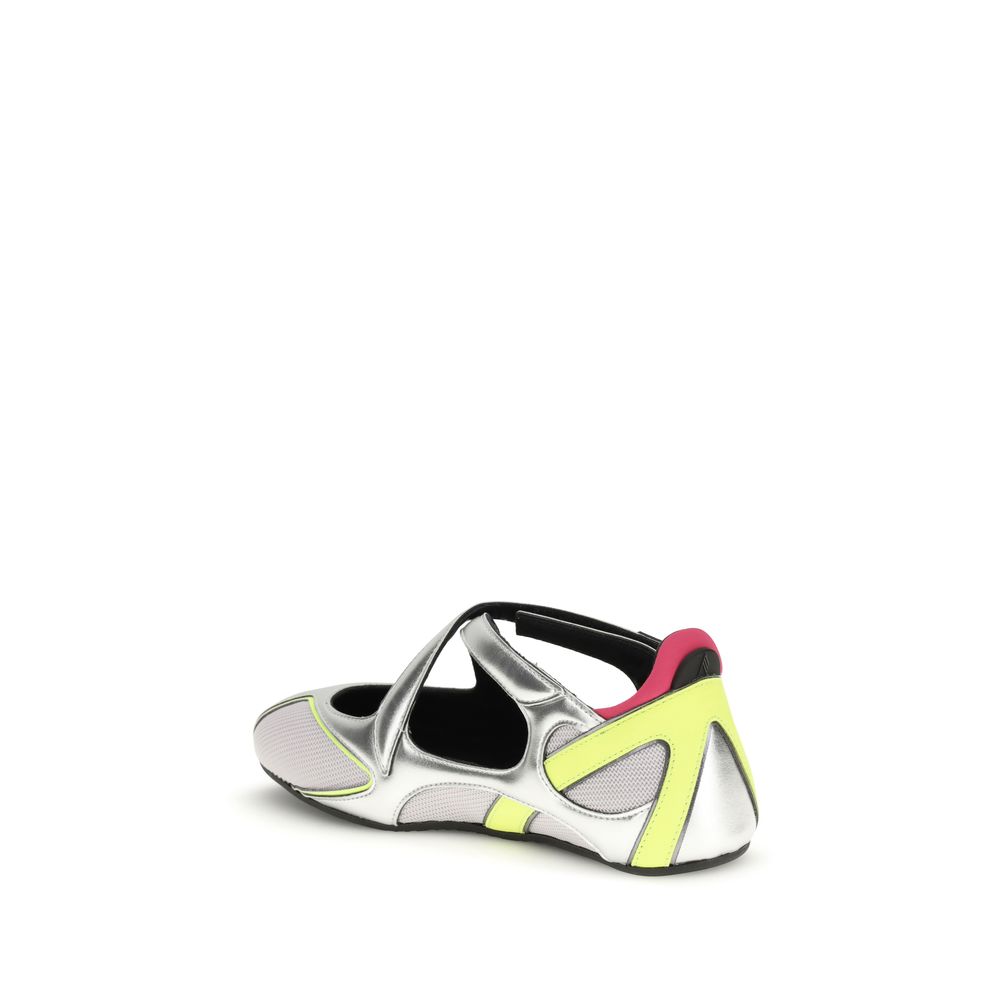 Step into sophistication with The Attico Silver Polyurethane Ballet Flats, where exquisite craftsmanship and luxurious comfort redefine your style for every occasion.