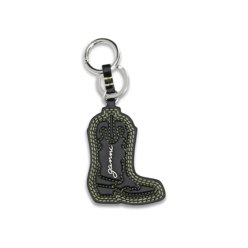 Ganni Black Recycled Leather Keychain - Timeless Western Elegance