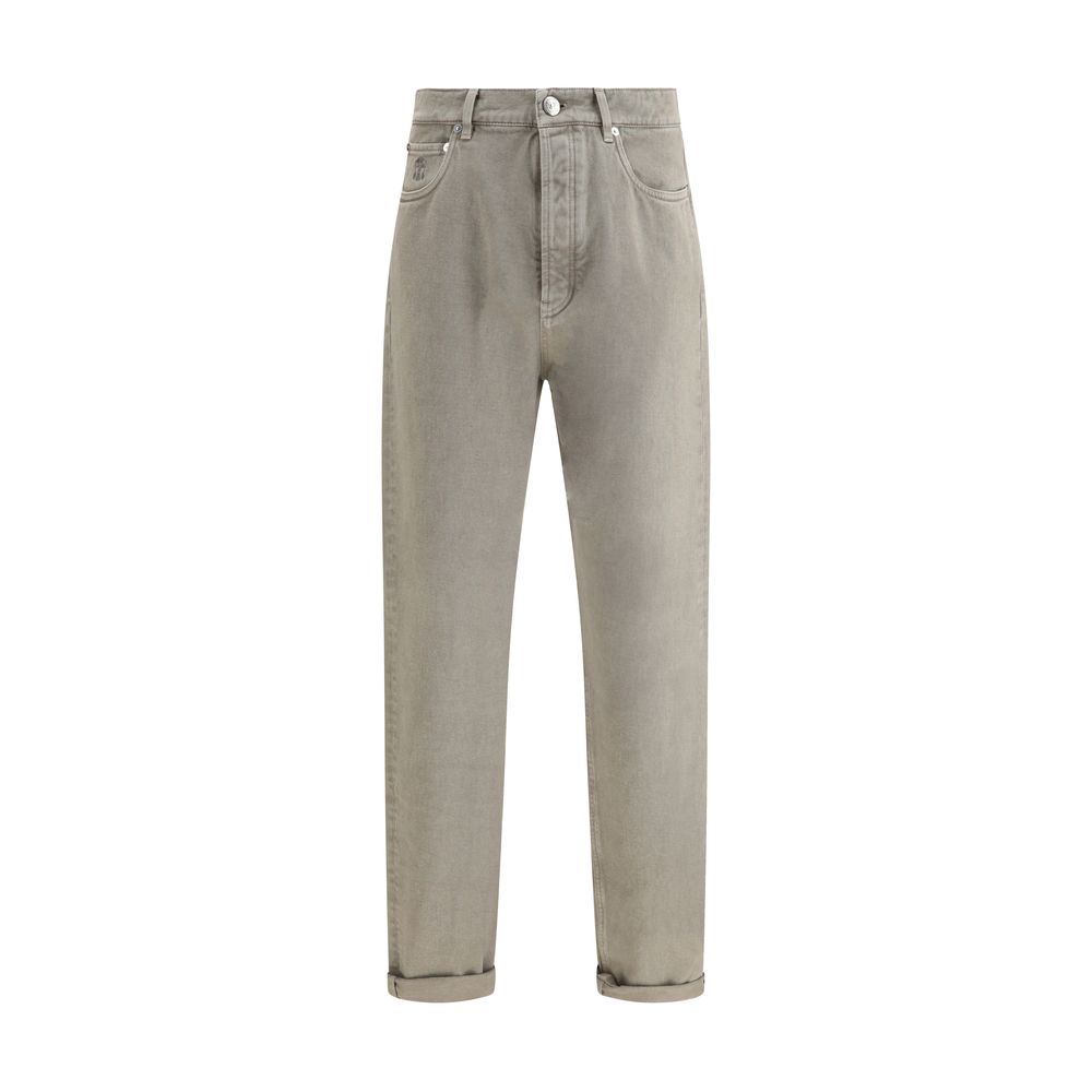 Brunello Cucinelli Bicolor Cotton Straight-Leg Jeans, Couture Elegance