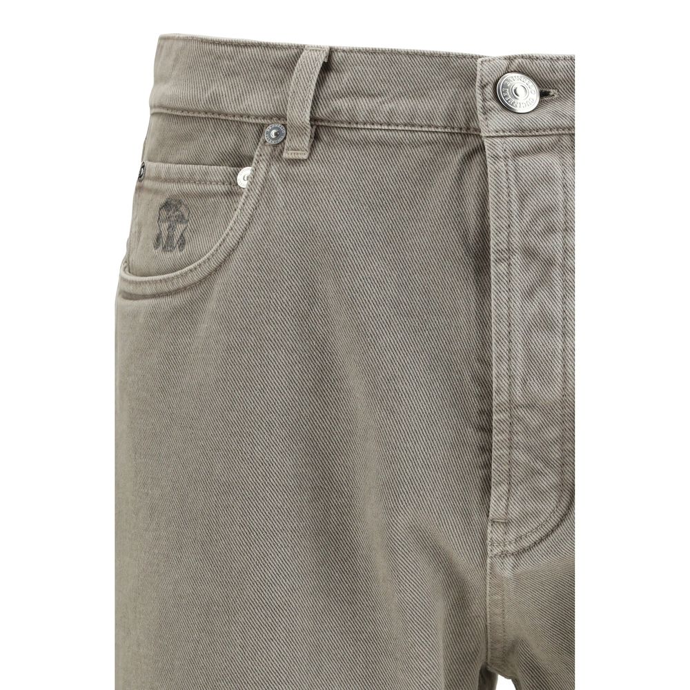 Brunello Cucinelli Bicolor Cotton Straight-Leg Jeans, Couture Elegance