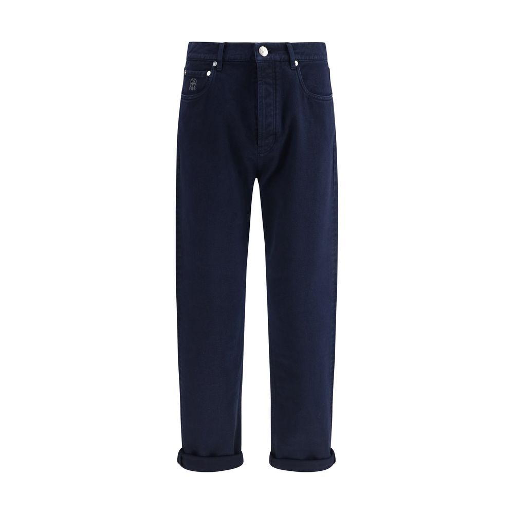 Indulge in the exquisite craftsmanship of Brunello Cucinelli's Blue Cotton Straight-Leg Jeans, a timeless piece that embodies luxury and sophistication for every occasion.
