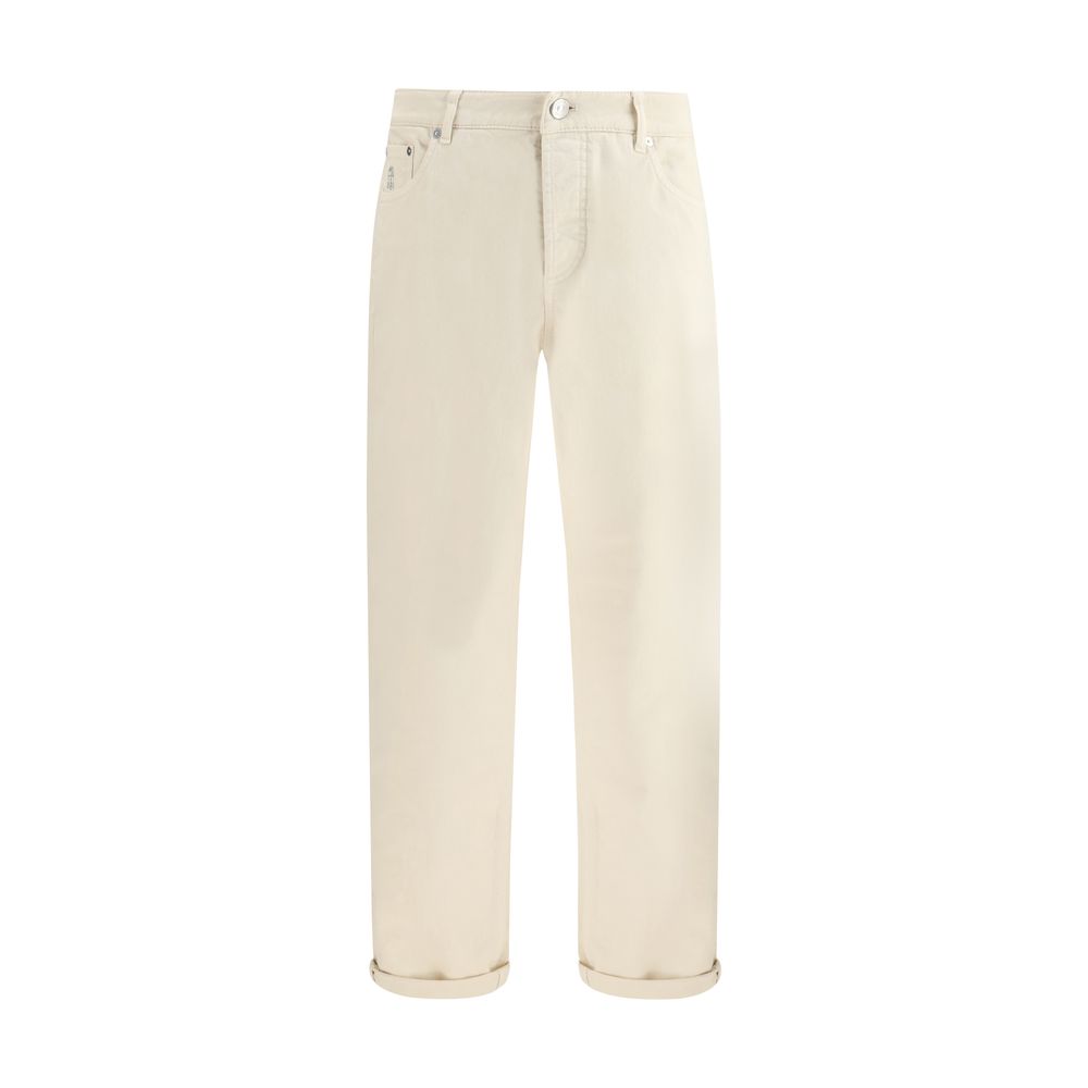 Experience the allure of Brunello Cucinelli's White Cotton High-Waisted Jean, where luxurious craftsmanship meets timeless elegance, perfect for sophisticated style.