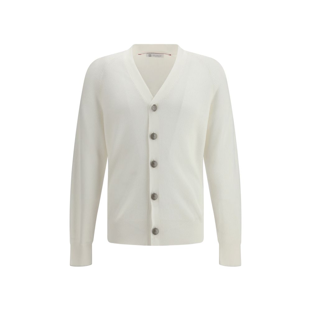 Brunello Cucinelli White Cotton Cardigan - Exquisite Luxury Awaits