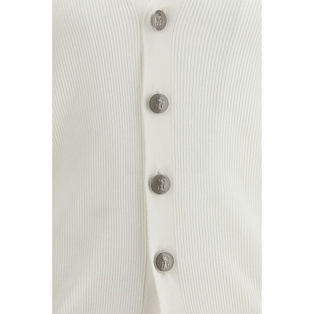 Brunello Cucinelli White Cotton Cardigan - Exquisite Luxury Fashion