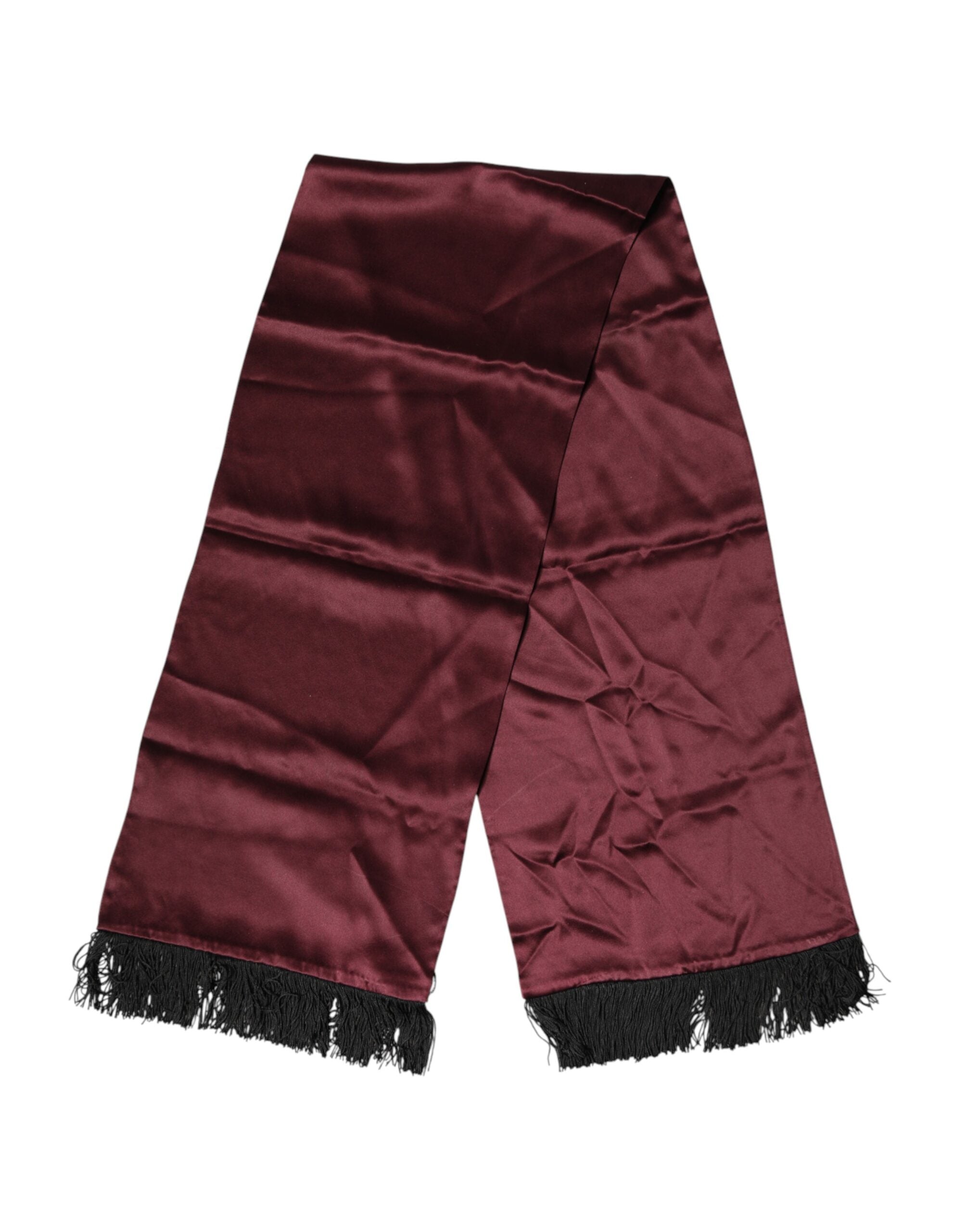Dolce & Gabbana Maroon Silk Satin Foulard Scarf - Couture Elegance