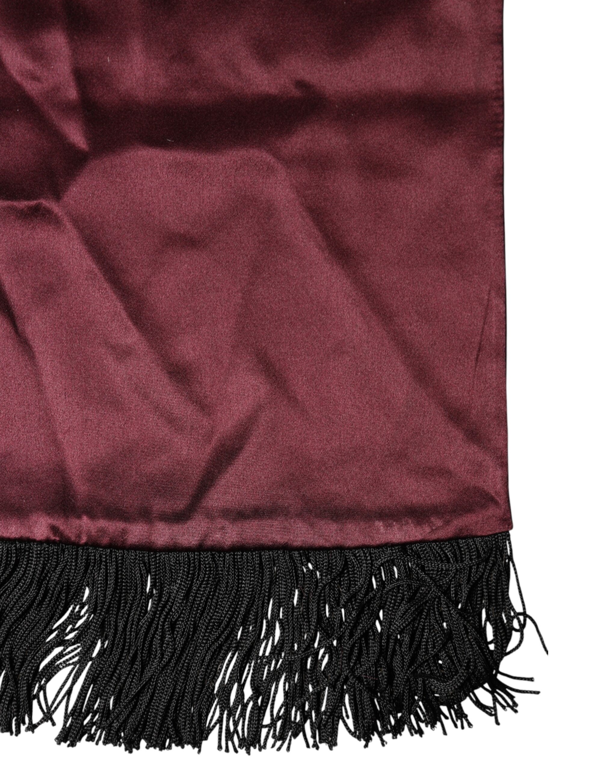 Dolce & Gabbana Maroon Silk Satin Foulard Scarf - Couture Elegance