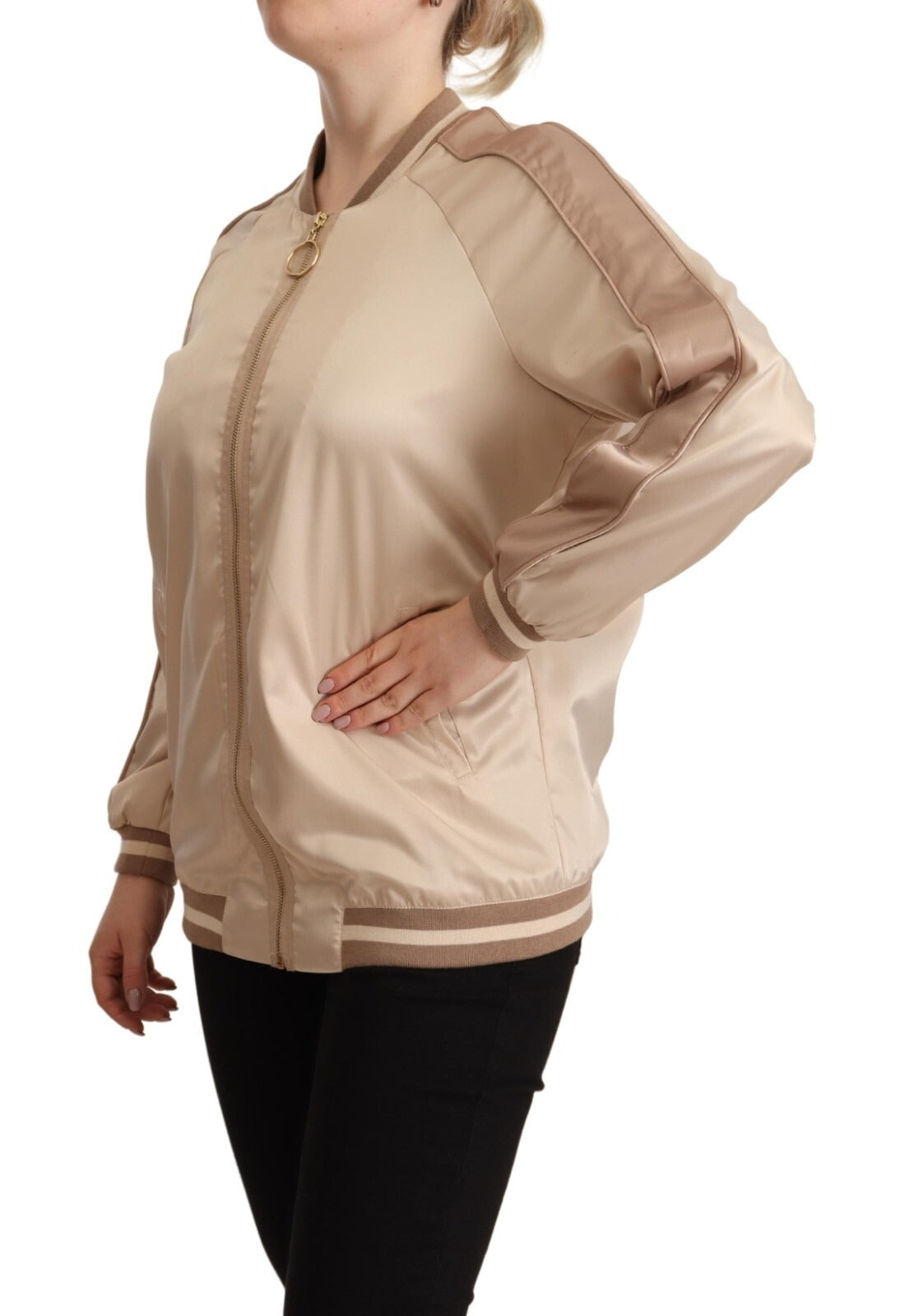 Indulge in the elegance of the Twinset Bomber Full Zip Jacket, crafted from luxurious polyester for a refined silhouette that elevates any ensemble with timeless sophistication.