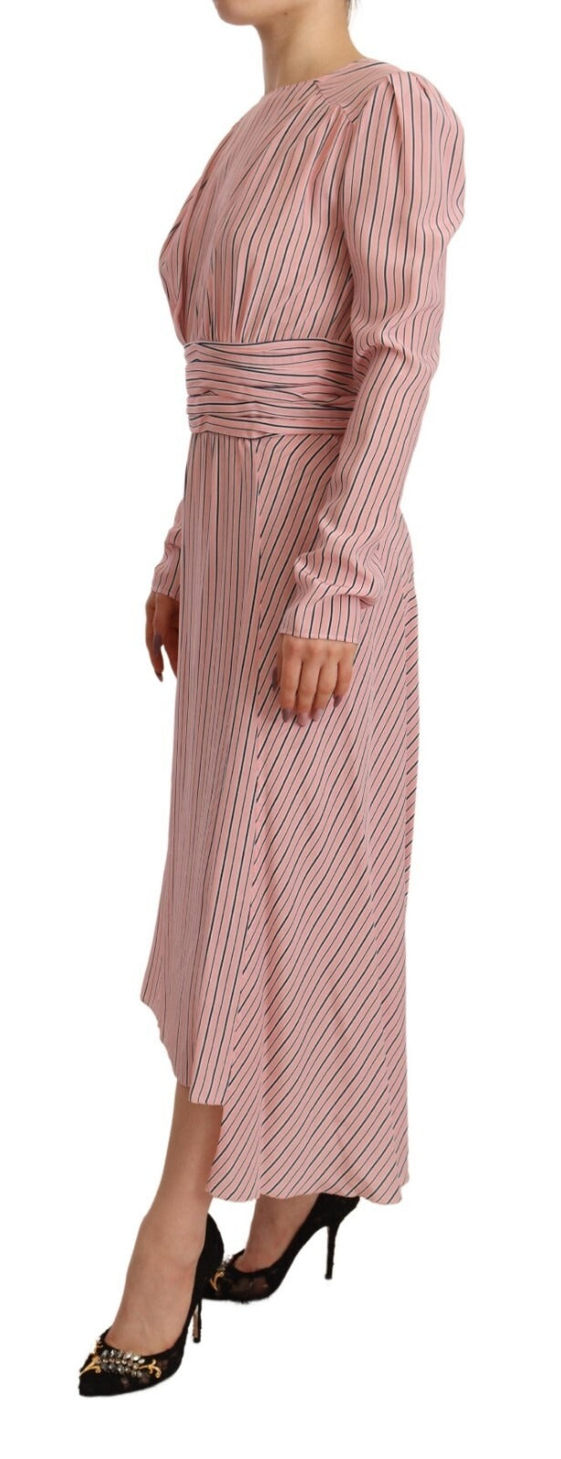 Elevate your wardrobe with the Ermanno Scervino Pink Stripes Long Sleeves Sheath Midi Dress, a silk masterpiece that embodies timeless elegance and exquisite craftsmanship for unforgettable moments.